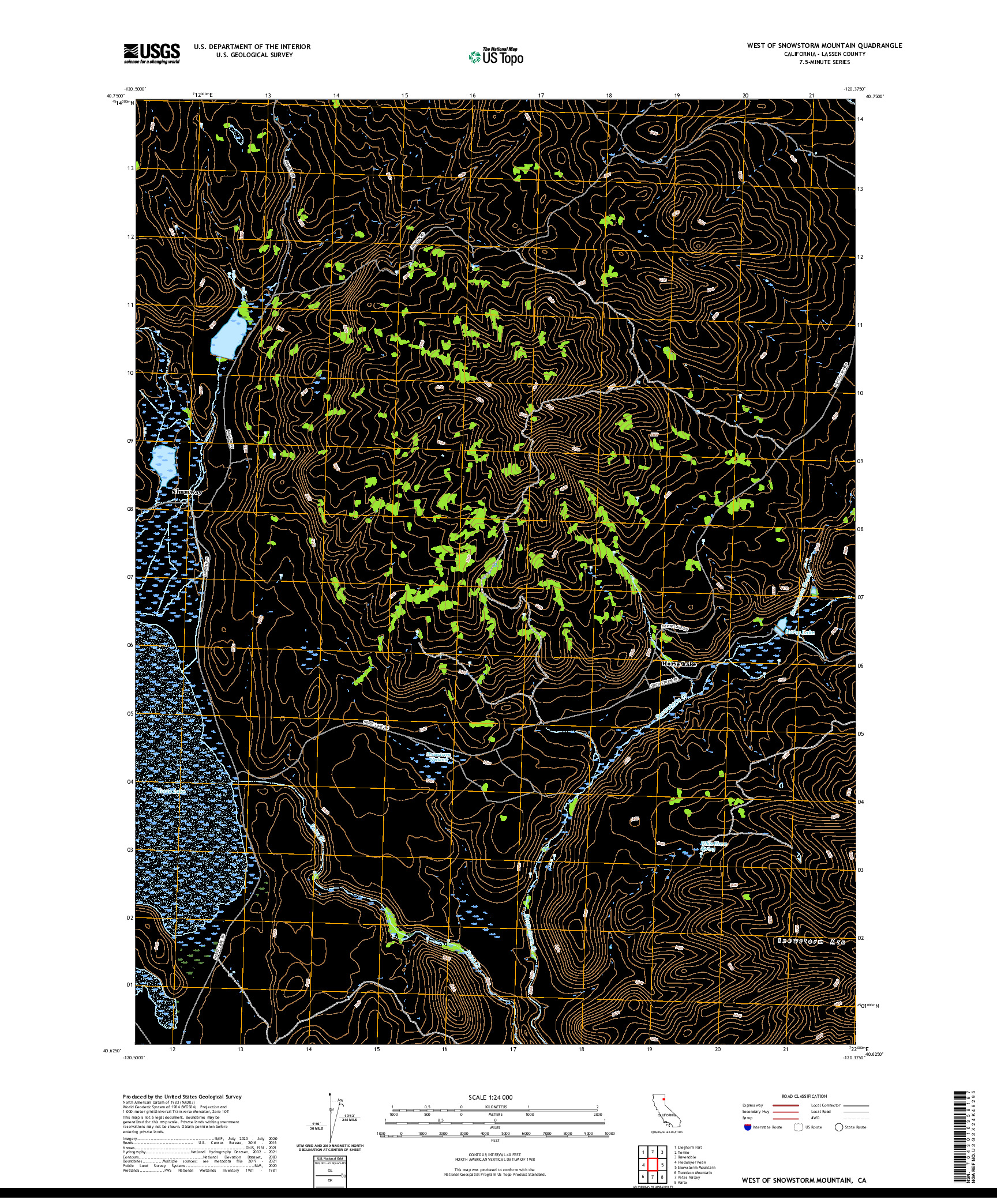 US TOPO 7.5-MINUTE MAP FOR WEST OF SNOWSTORM MOUNTAIN, CA