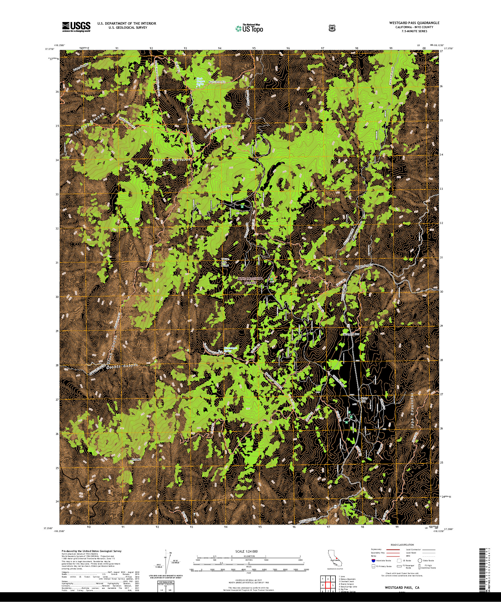 US TOPO 7.5-MINUTE MAP FOR WESTGARD PASS, CA