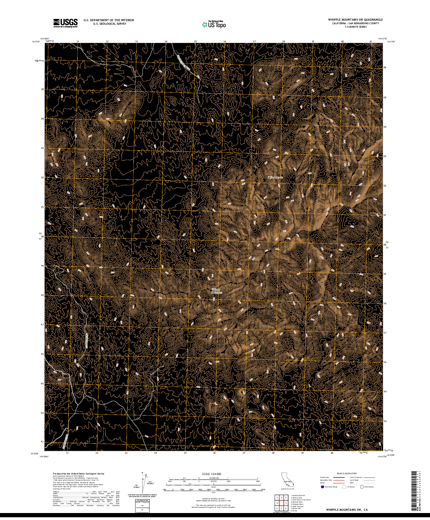 US TOPO 7.5-MINUTE MAP FOR WHIPPLE MOUNTAINS SW, CA