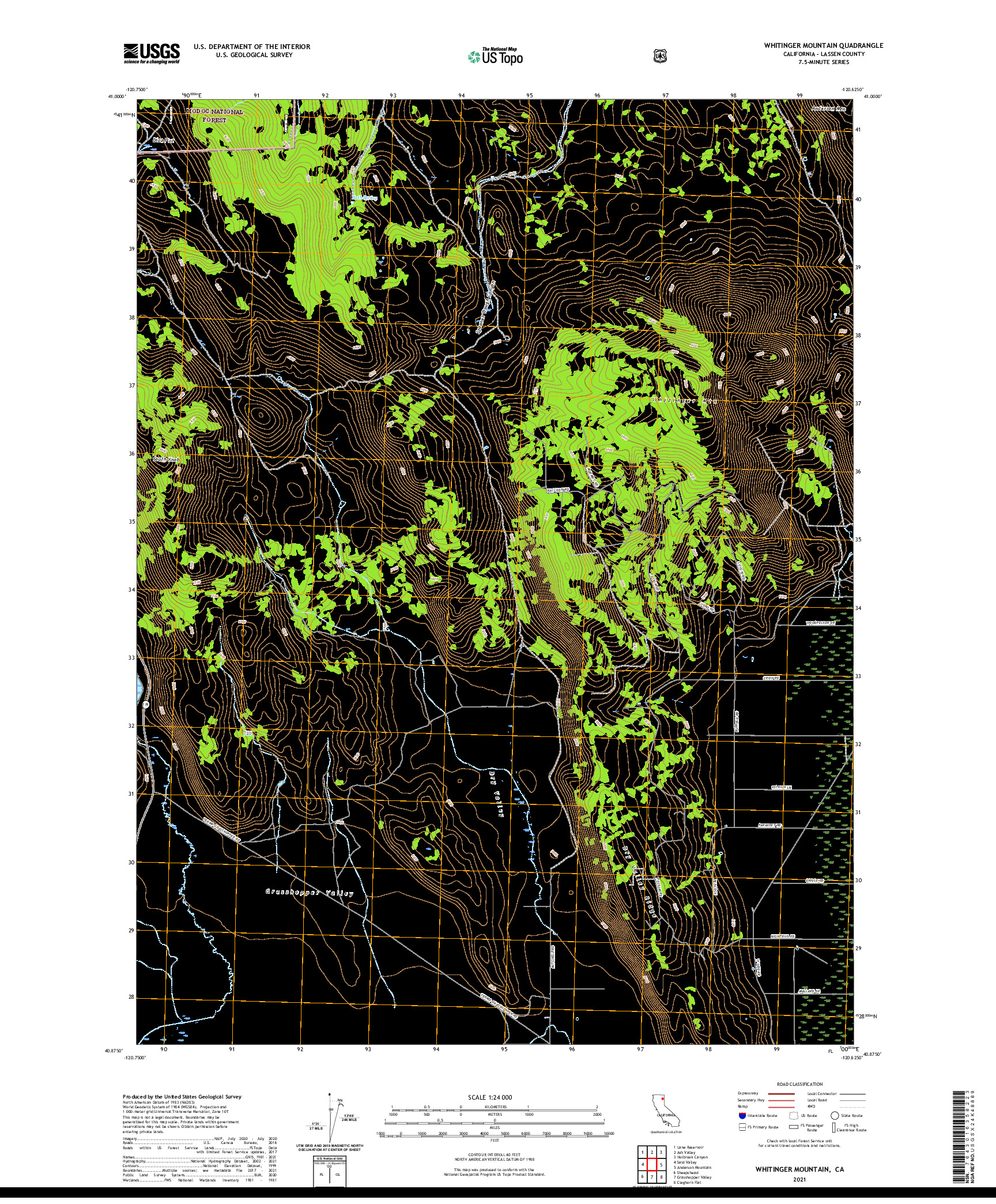 US TOPO 7.5-MINUTE MAP FOR WHITINGER MOUNTAIN, CA