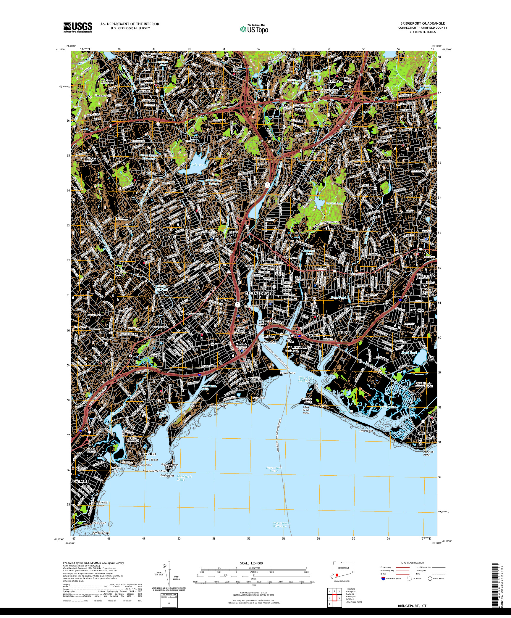 USGS US TOPO 7.5-MINUTE MAP FOR BRIDGEPORT, CT 2021