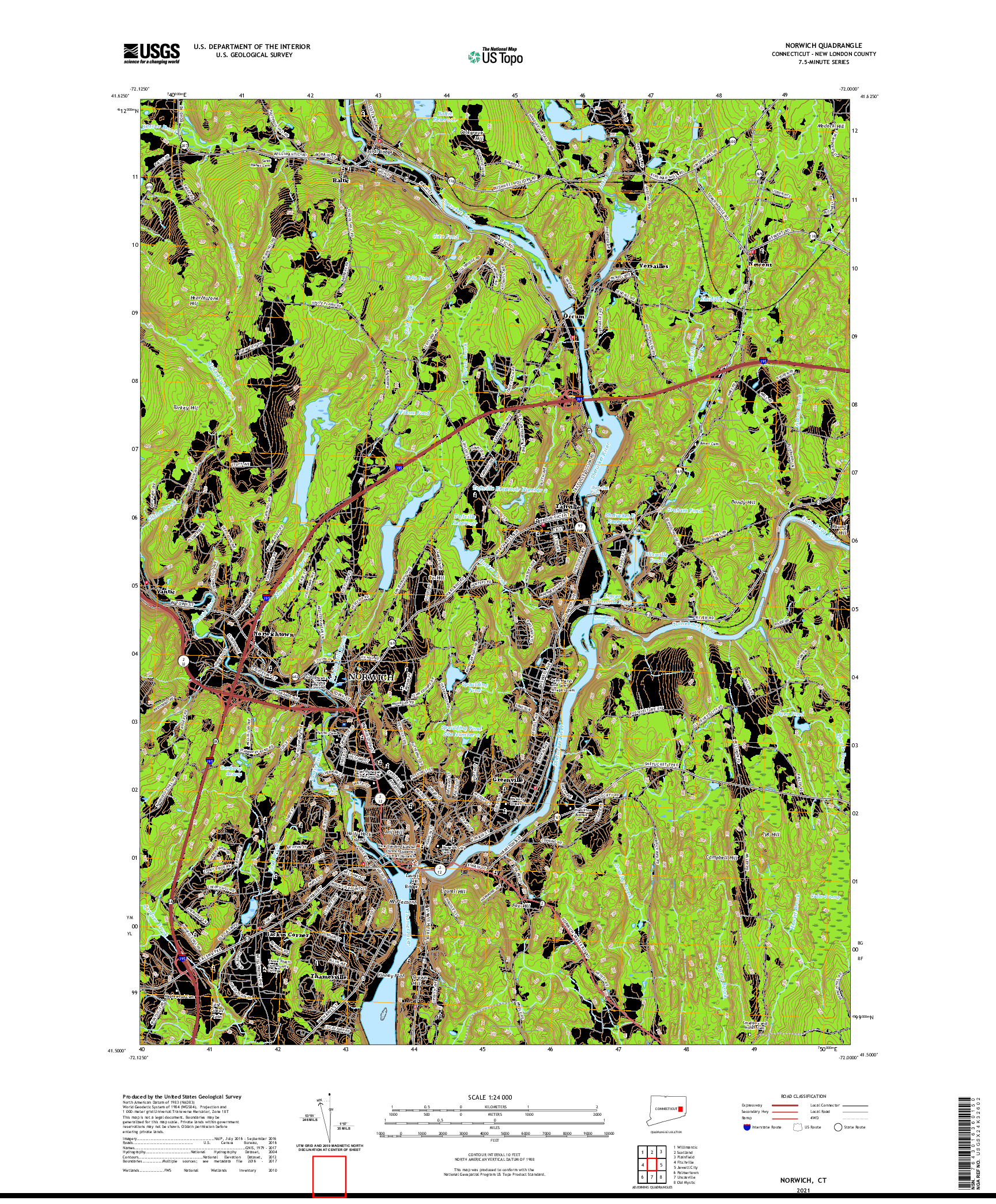 USGS US TOPO 7.5-MINUTE MAP FOR NORWICH, CT 2021