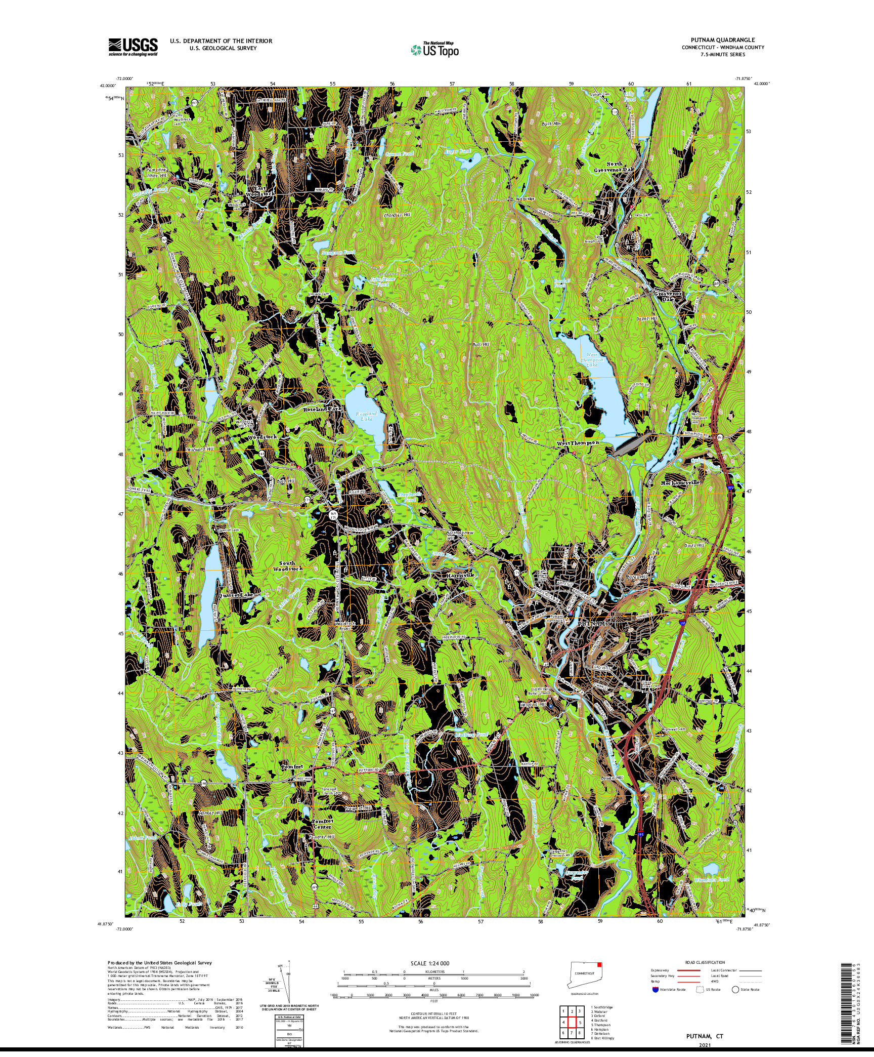 USGS US TOPO 7.5-MINUTE MAP FOR PUTNAM, CT 2021