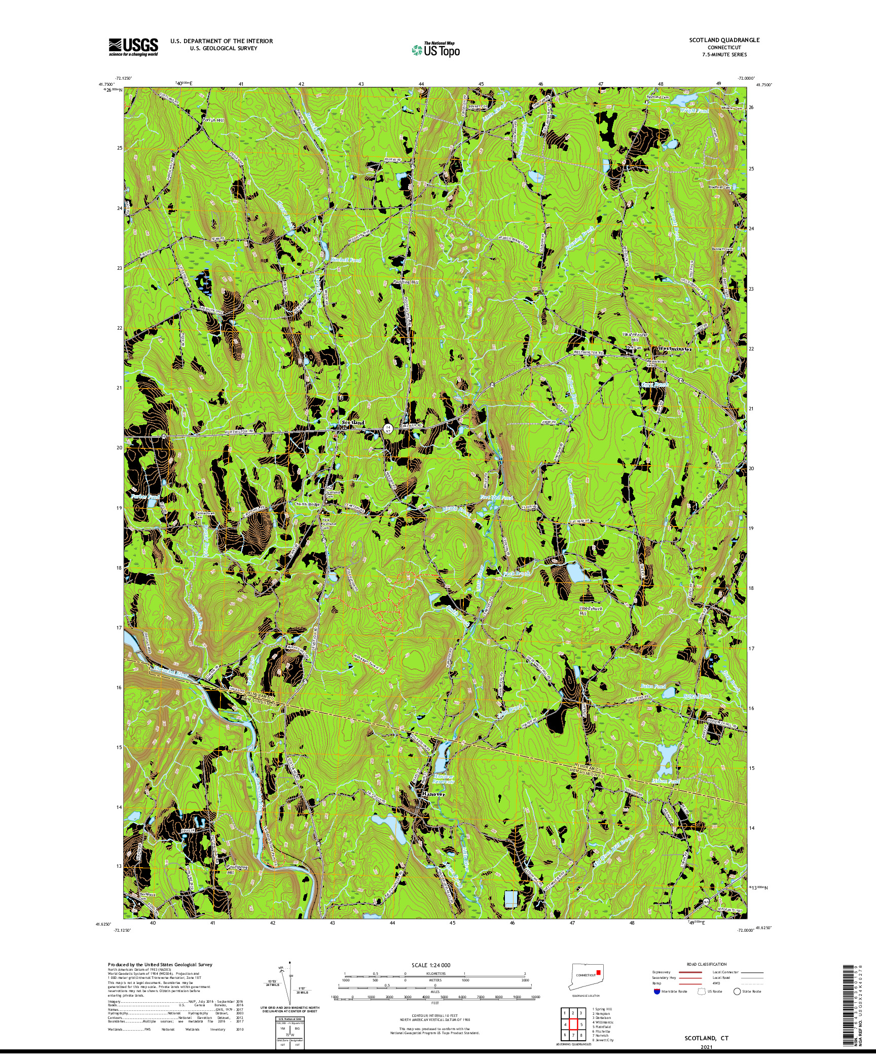 USGS US TOPO 7.5-MINUTE MAP FOR SCOTLAND, CT 2021