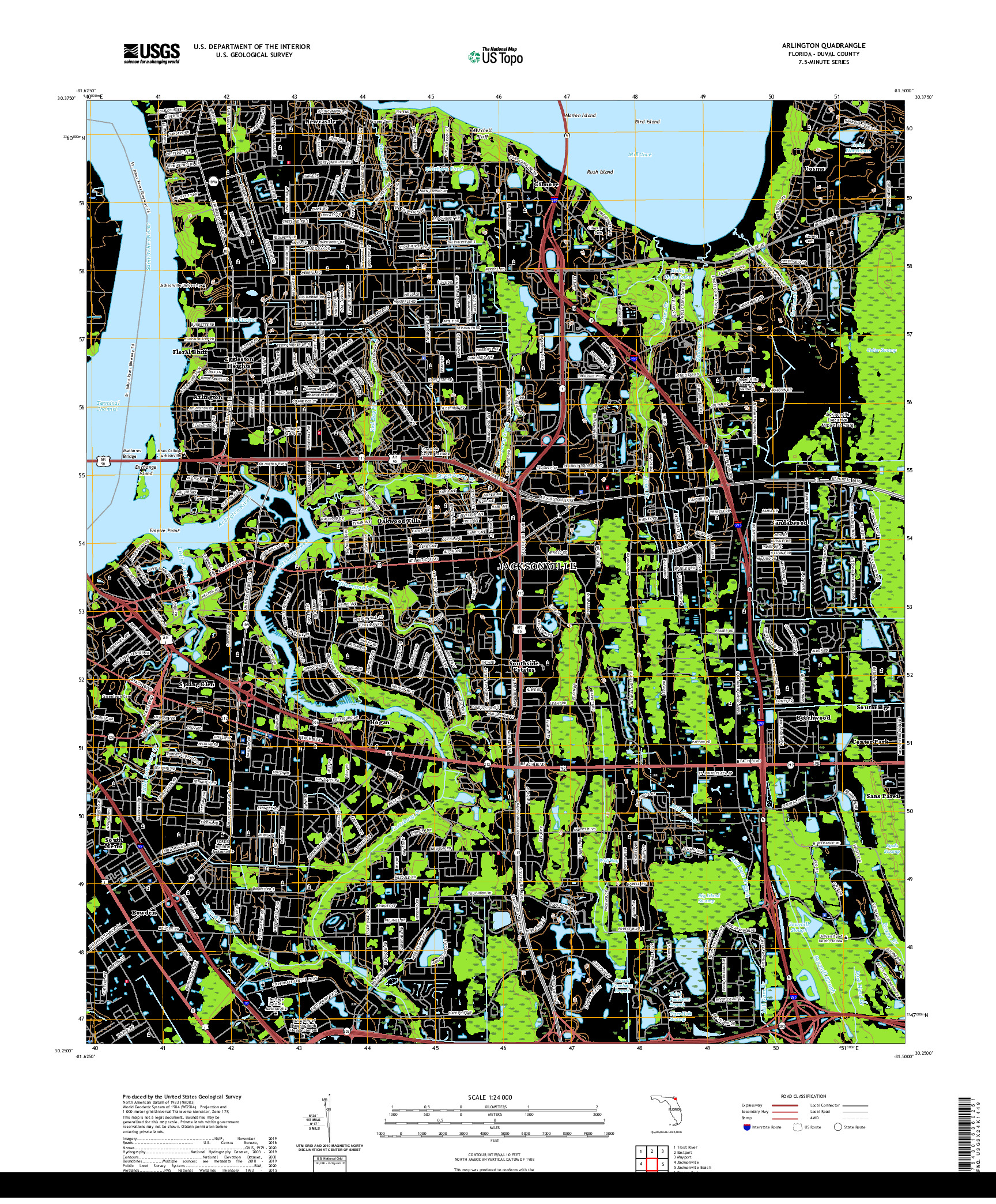 USGS US TOPO 7.5-MINUTE MAP FOR ARLINGTON, FL 2021