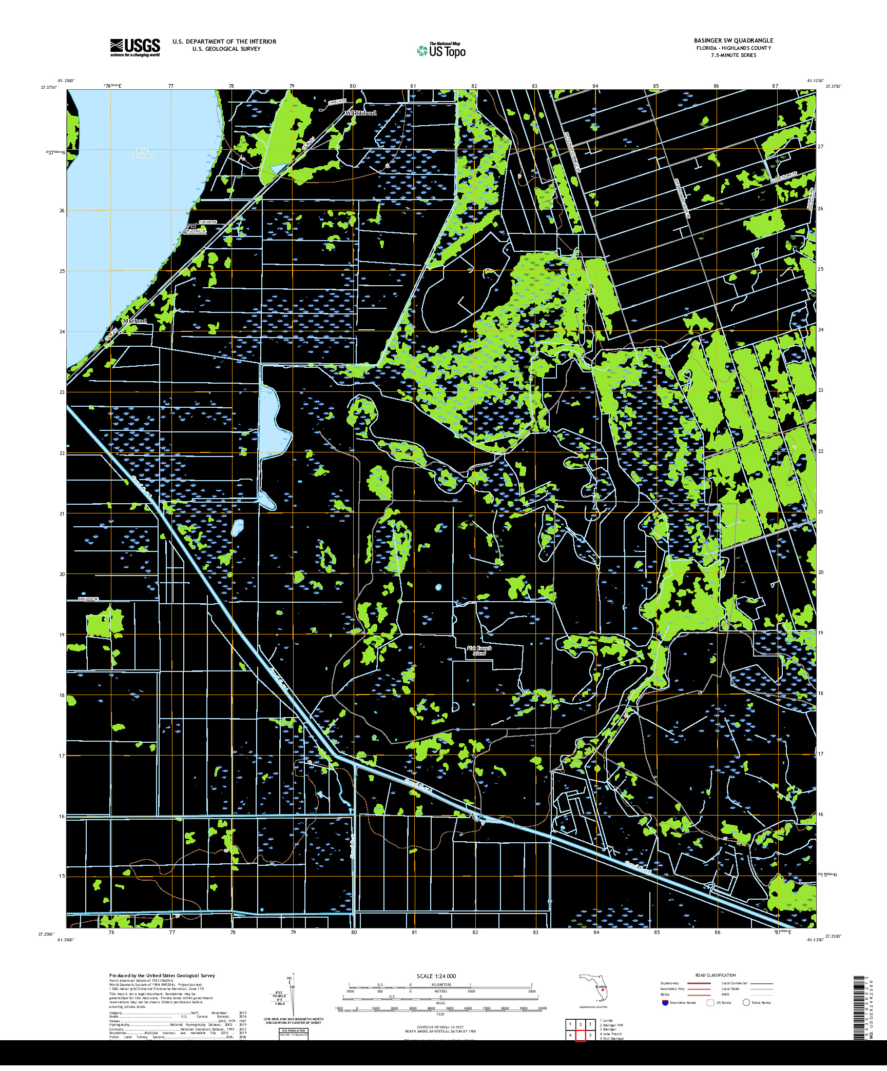 USGS US TOPO 7.5-MINUTE MAP FOR BASINGER SW, FL 2021