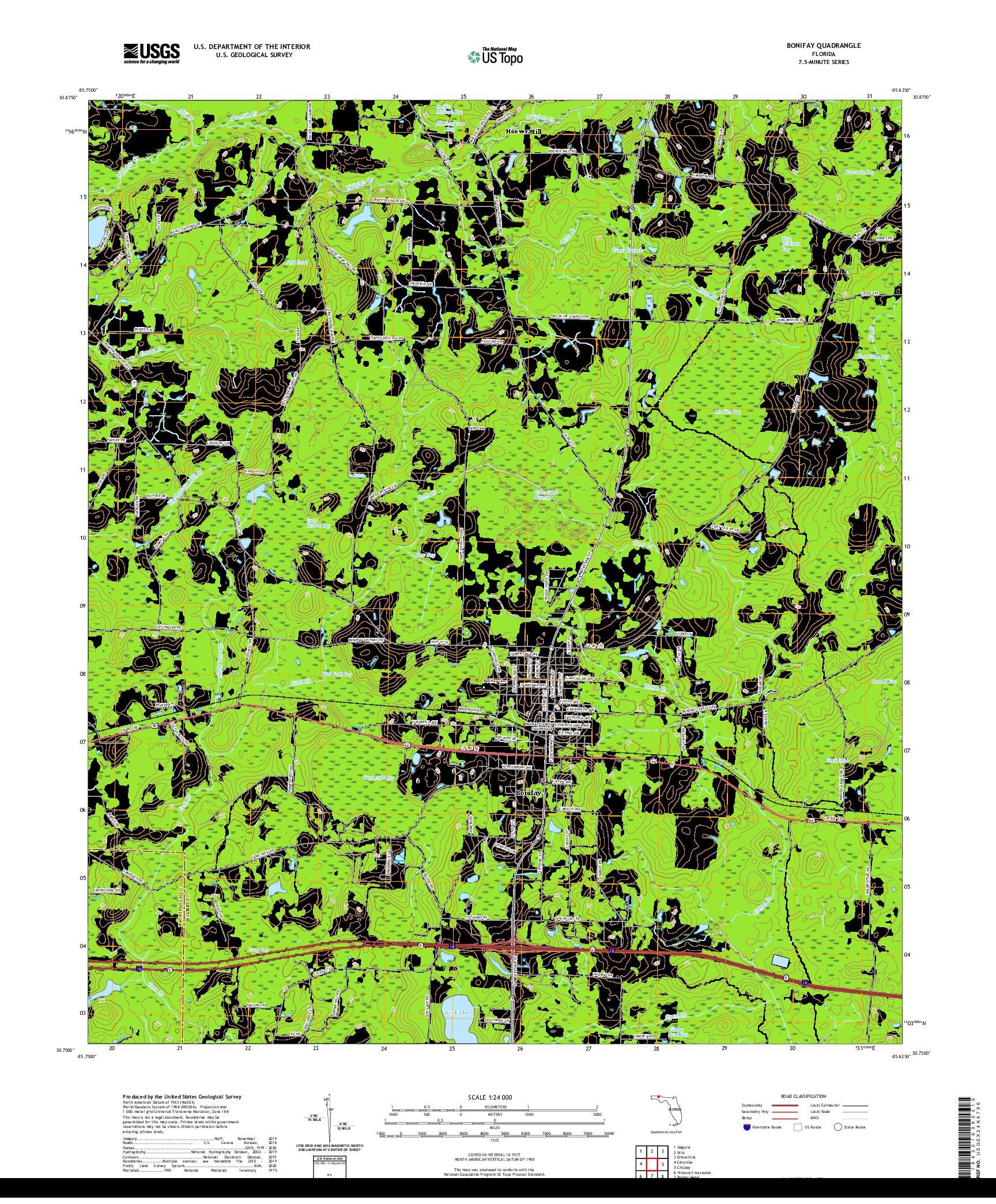 USGS US TOPO 7.5-MINUTE MAP FOR BONIFAY, FL 2021