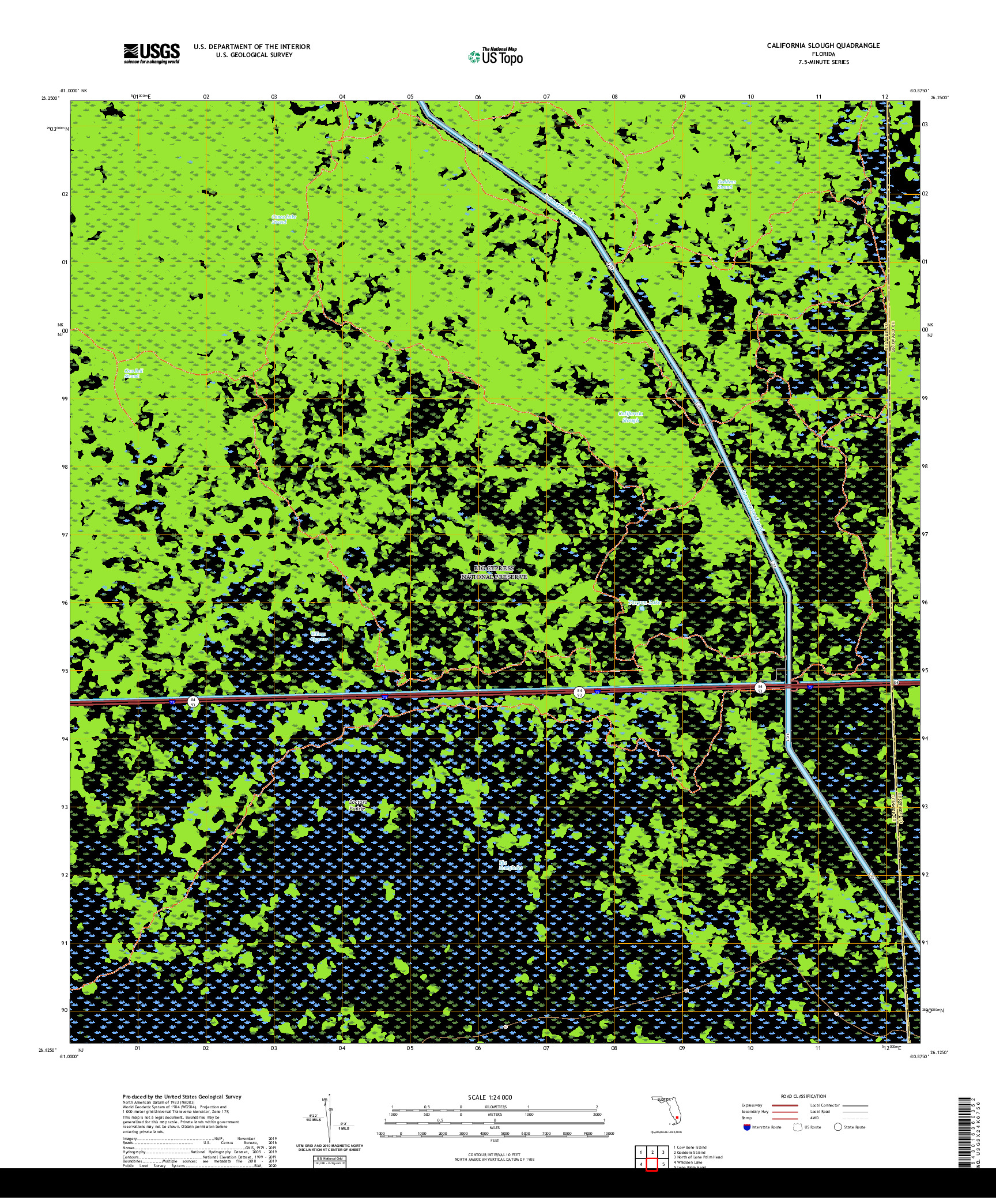 USGS US TOPO 7.5-MINUTE MAP FOR CALIFORNIA SLOUGH, FL 2021