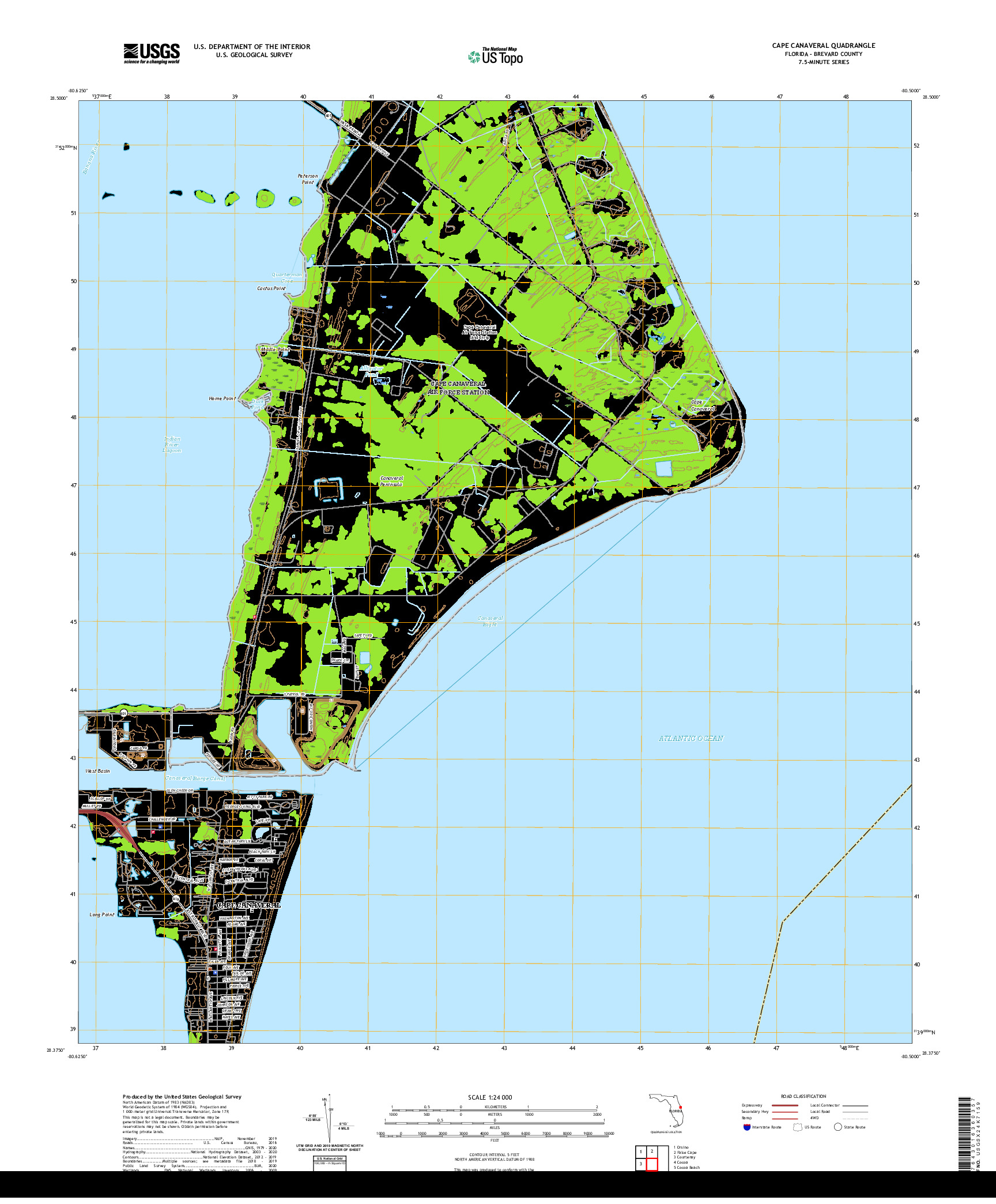 USGS US TOPO 7.5-MINUTE MAP FOR CAPE CANAVERAL, FL 2021