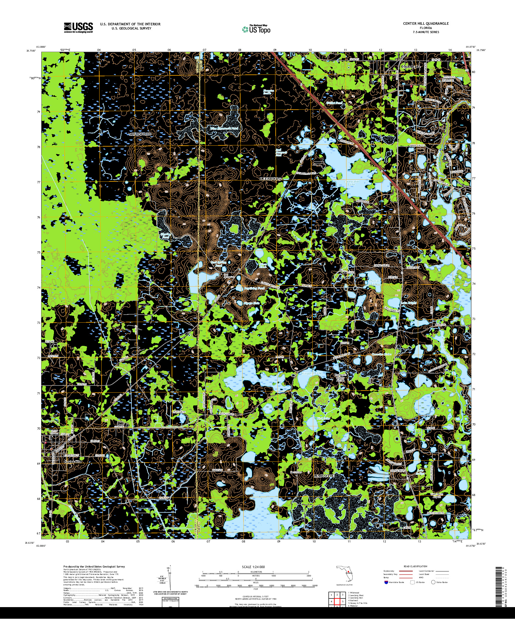 USGS US TOPO 7.5-MINUTE MAP FOR CENTER HILL, FL 2021