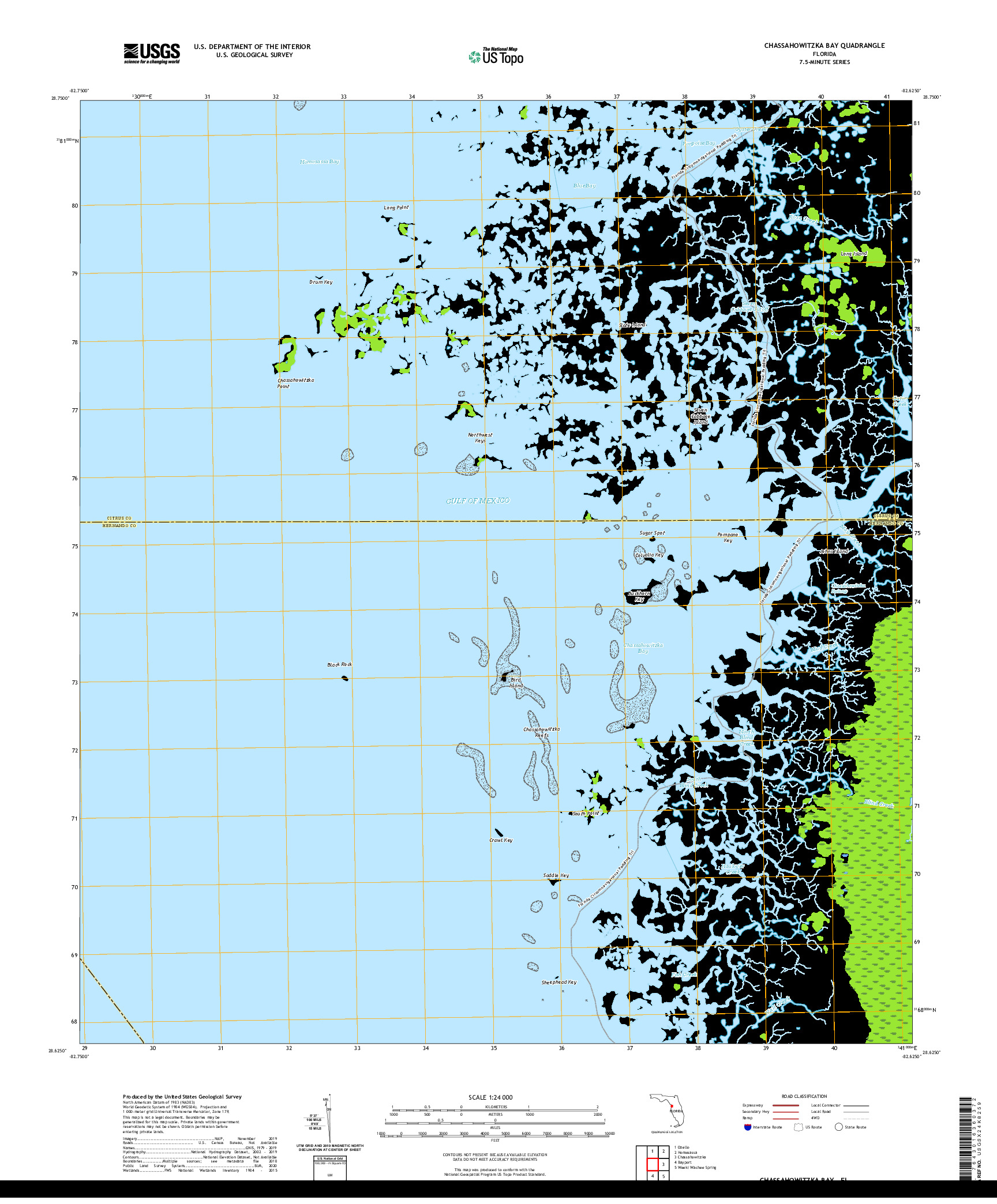 USGS US TOPO 7.5-MINUTE MAP FOR CHASSAHOWITZKA BAY, FL 2021