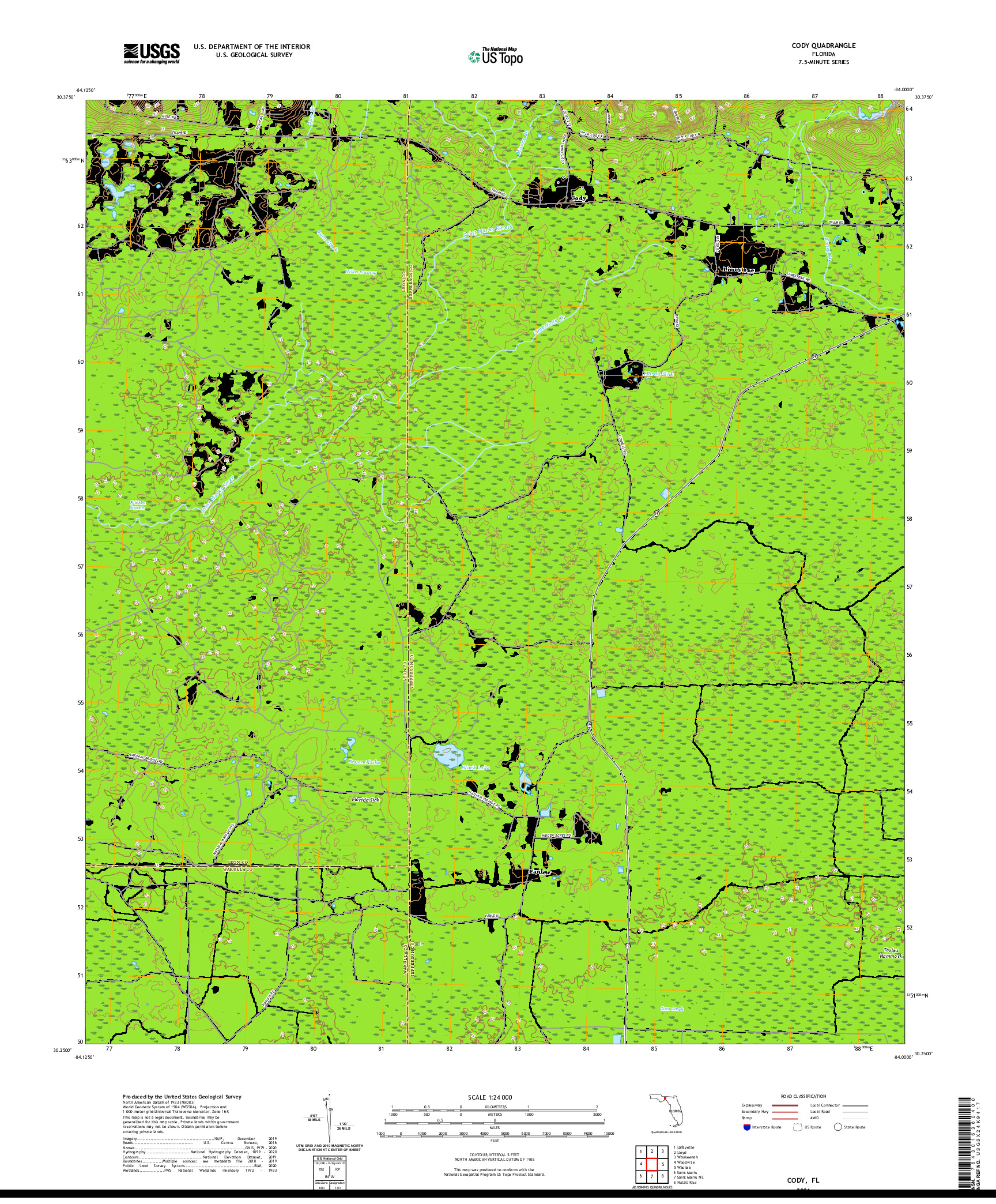 USGS US TOPO 7.5-MINUTE MAP FOR CODY, FL 2021