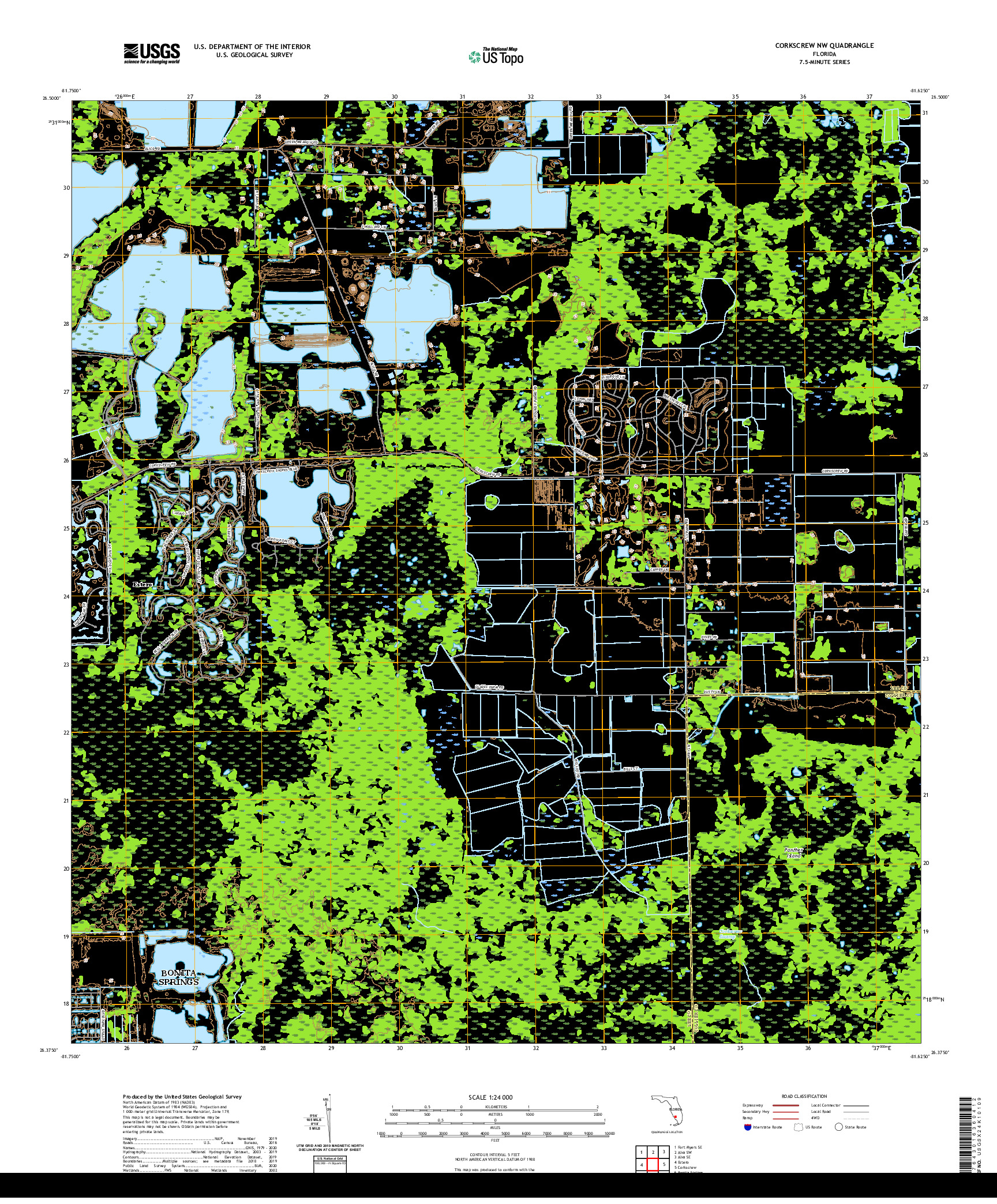 USGS US TOPO 7.5-MINUTE MAP FOR CORKSCREW NW, FL 2021