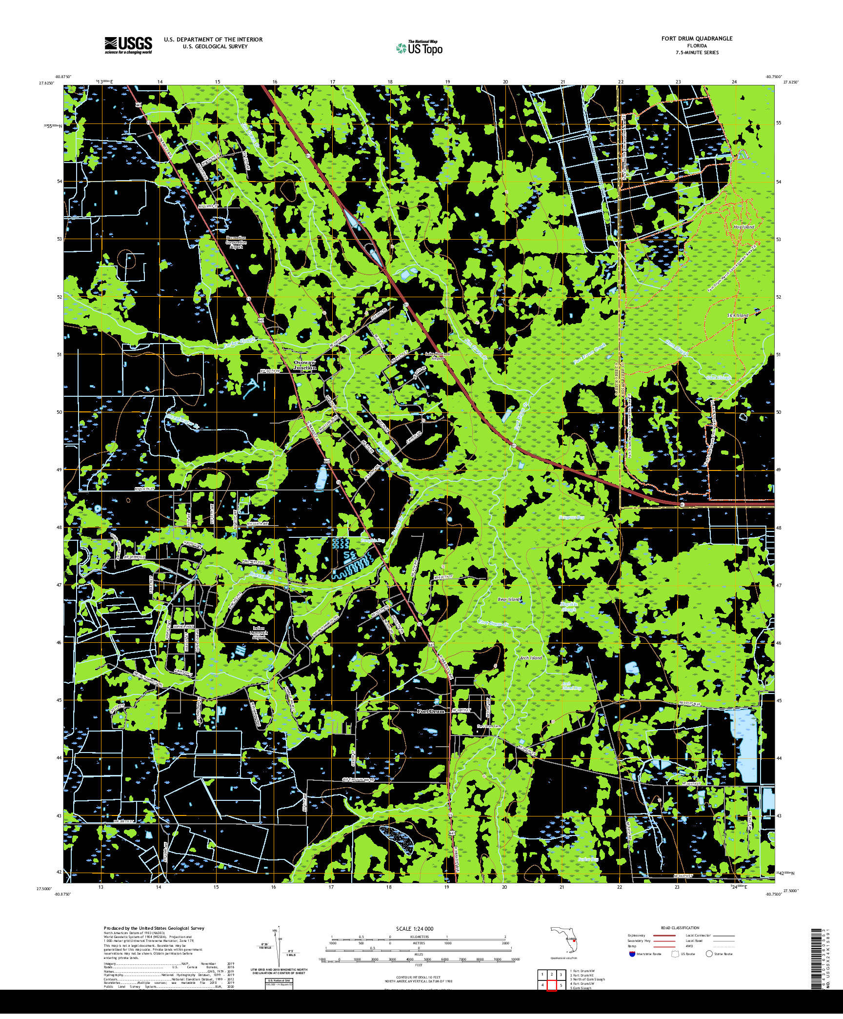 USGS US TOPO 7.5-MINUTE MAP FOR FORT DRUM, FL 2021