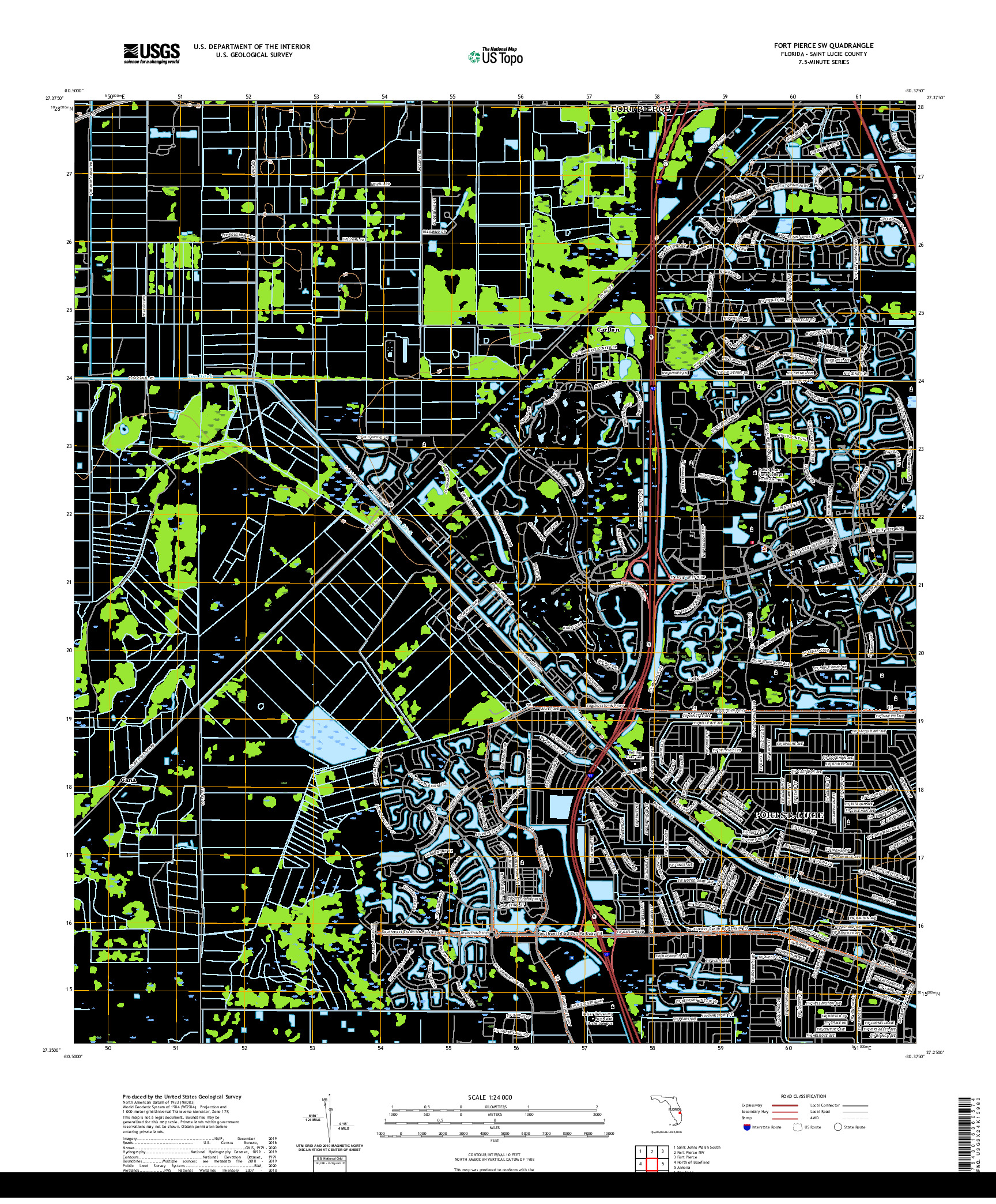 USGS US TOPO 7.5-MINUTE MAP FOR FORT PIERCE SW, FL 2021