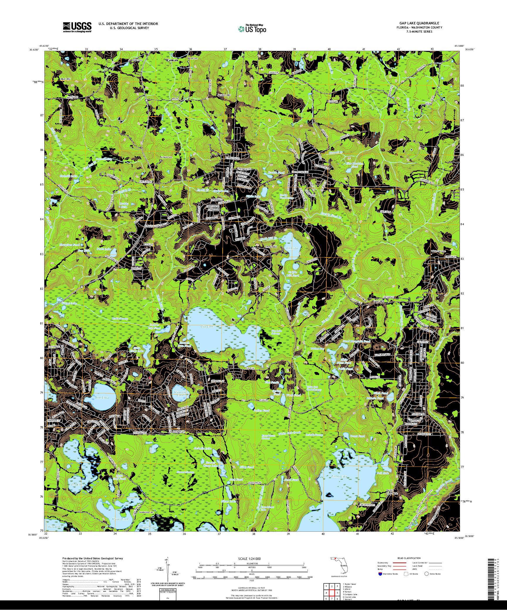 USGS US TOPO 7.5-MINUTE MAP FOR GAP LAKE, FL 2021