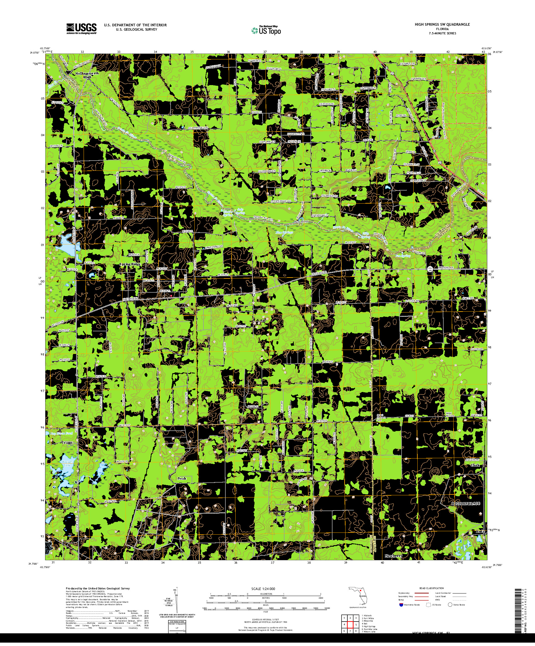 USGS US TOPO 7.5-MINUTE MAP FOR HIGH SPRINGS SW, FL 2021