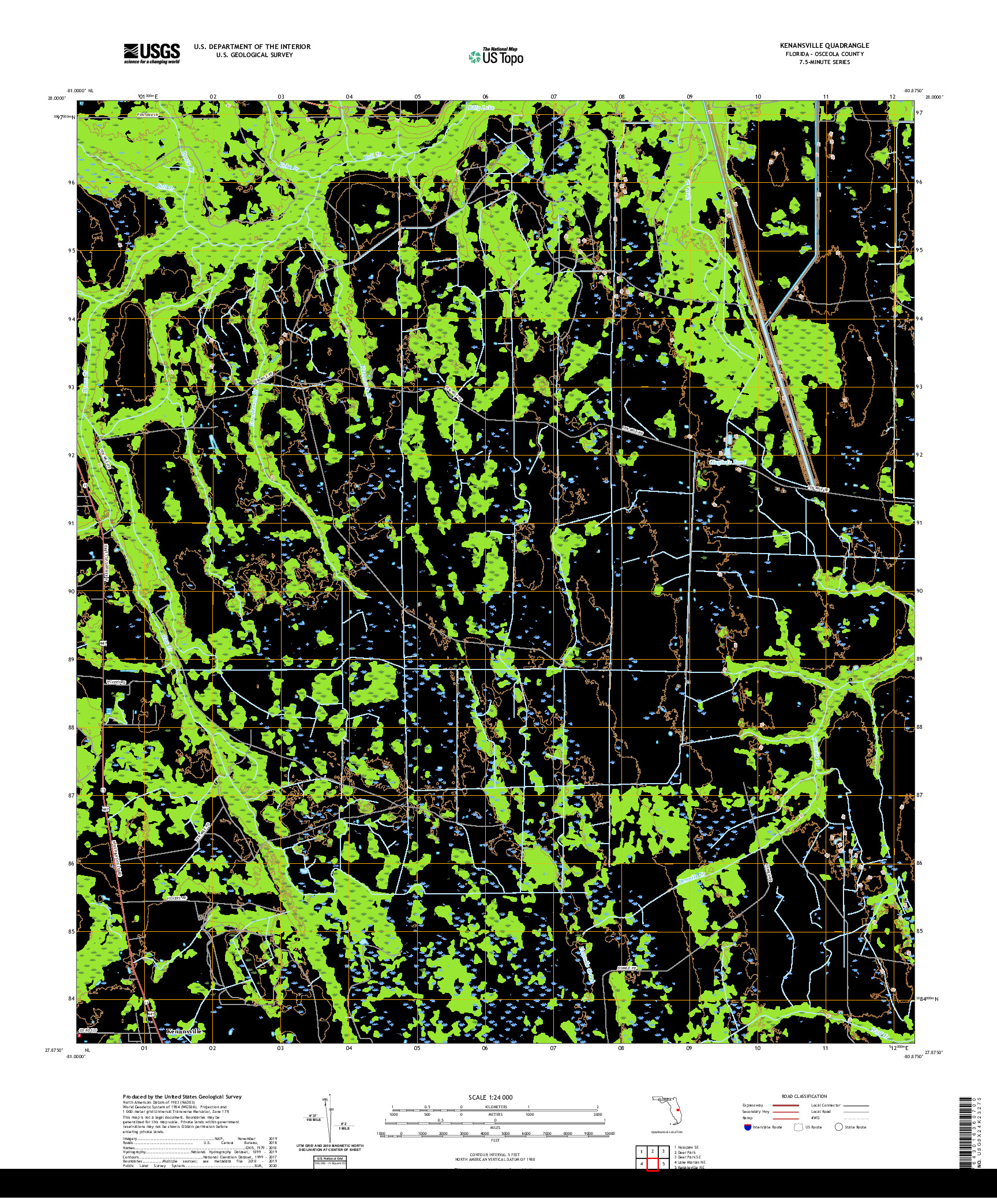 USGS US TOPO 7.5-MINUTE MAP FOR KENANSVILLE, FL 2021