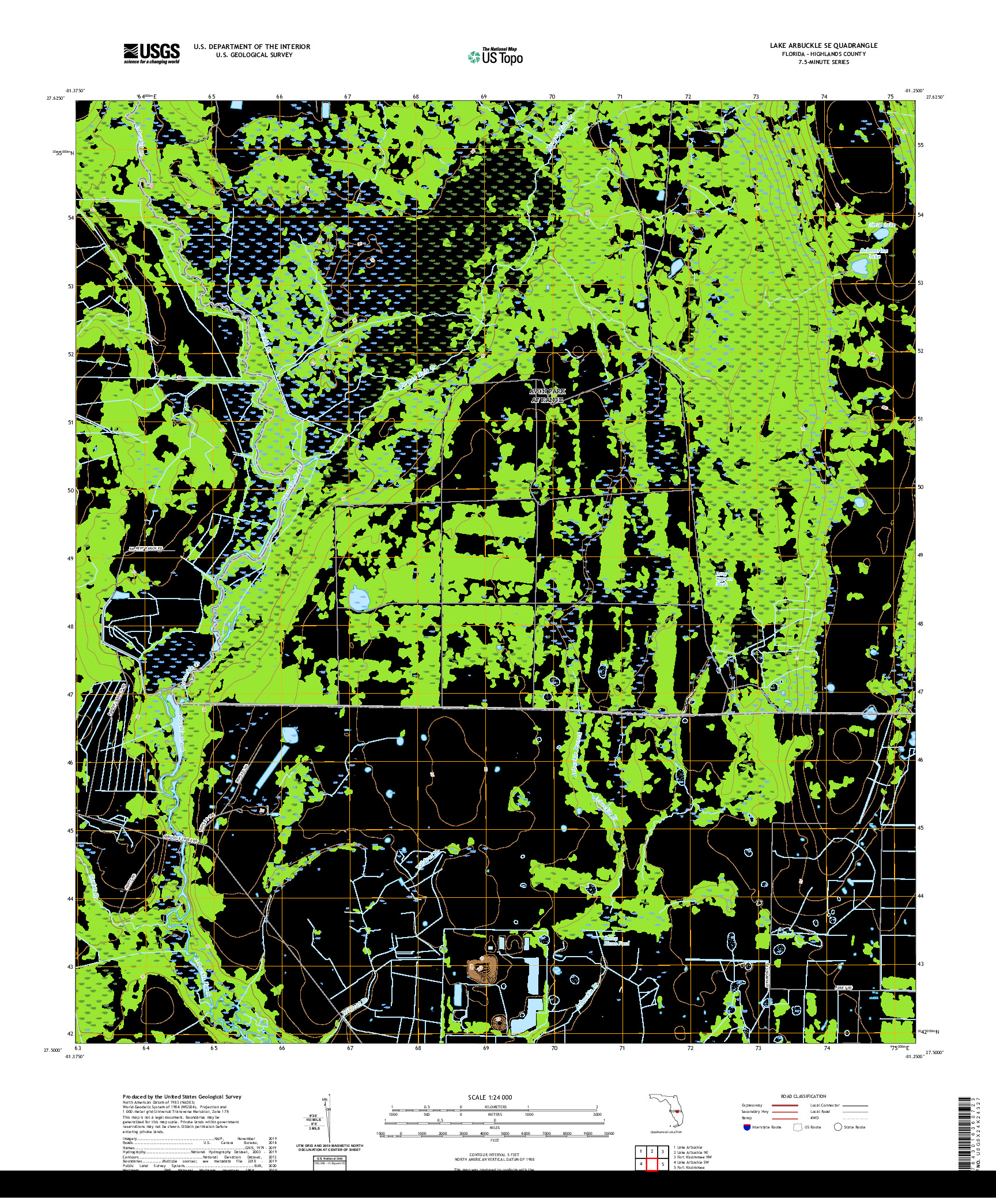 USGS US TOPO 7.5-MINUTE MAP FOR LAKE ARBUCKLE SE, FL 2021