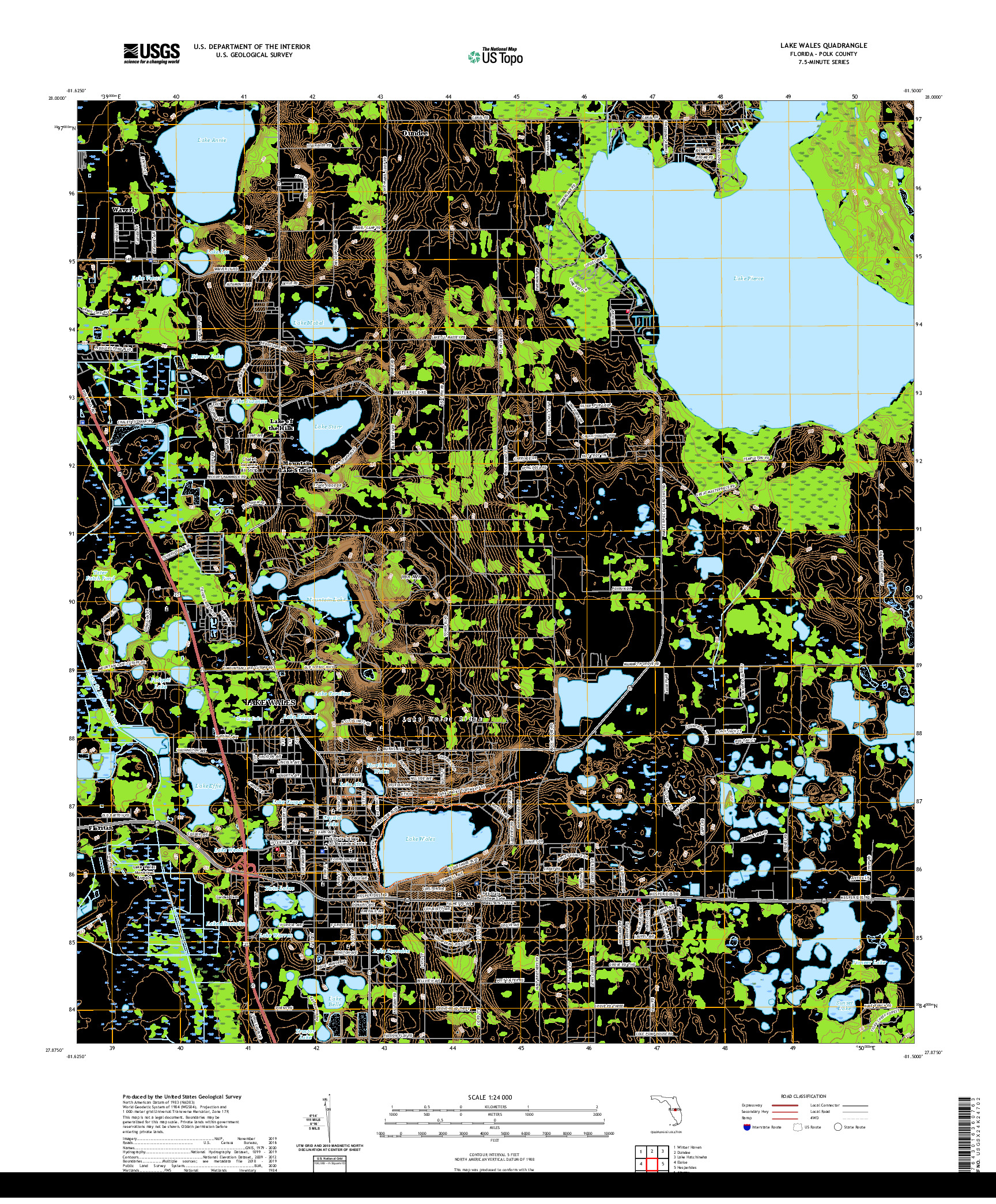 USGS US TOPO 7.5-MINUTE MAP FOR LAKE WALES, FL 2021