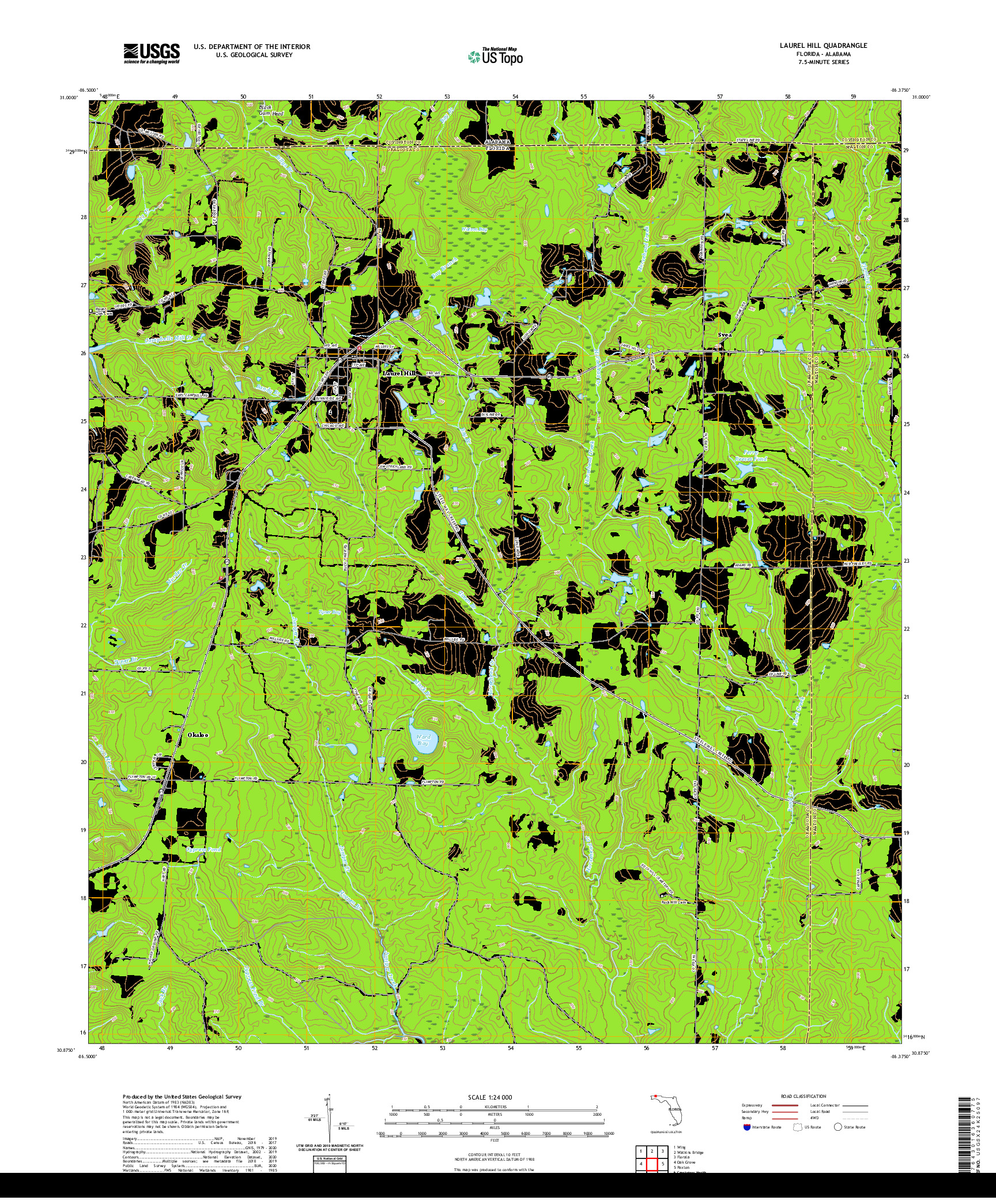 USGS US TOPO 7.5-MINUTE MAP FOR LAUREL HILL, FL,AL 2021