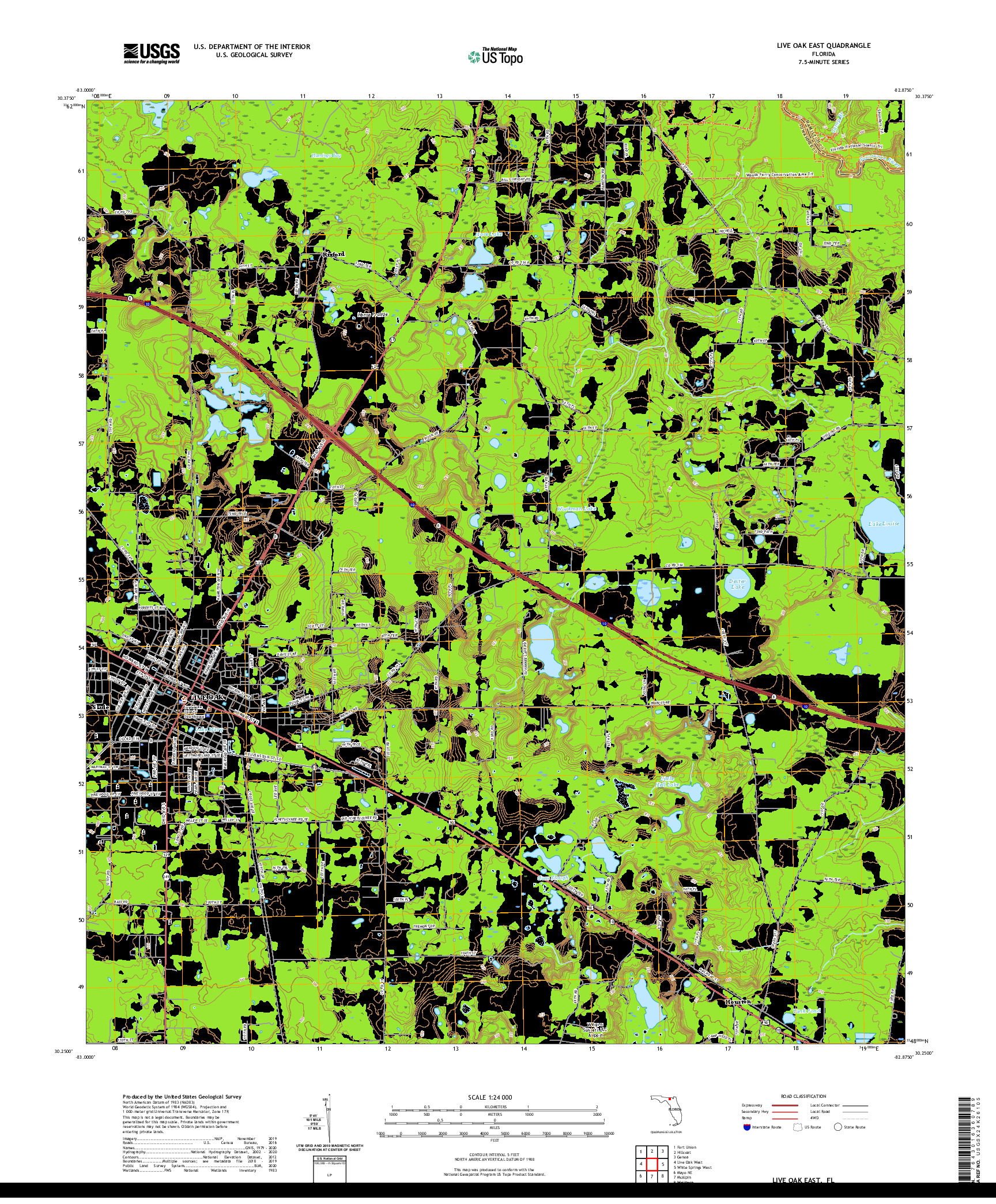 USGS US TOPO 7.5-MINUTE MAP FOR LIVE OAK EAST, FL 2021