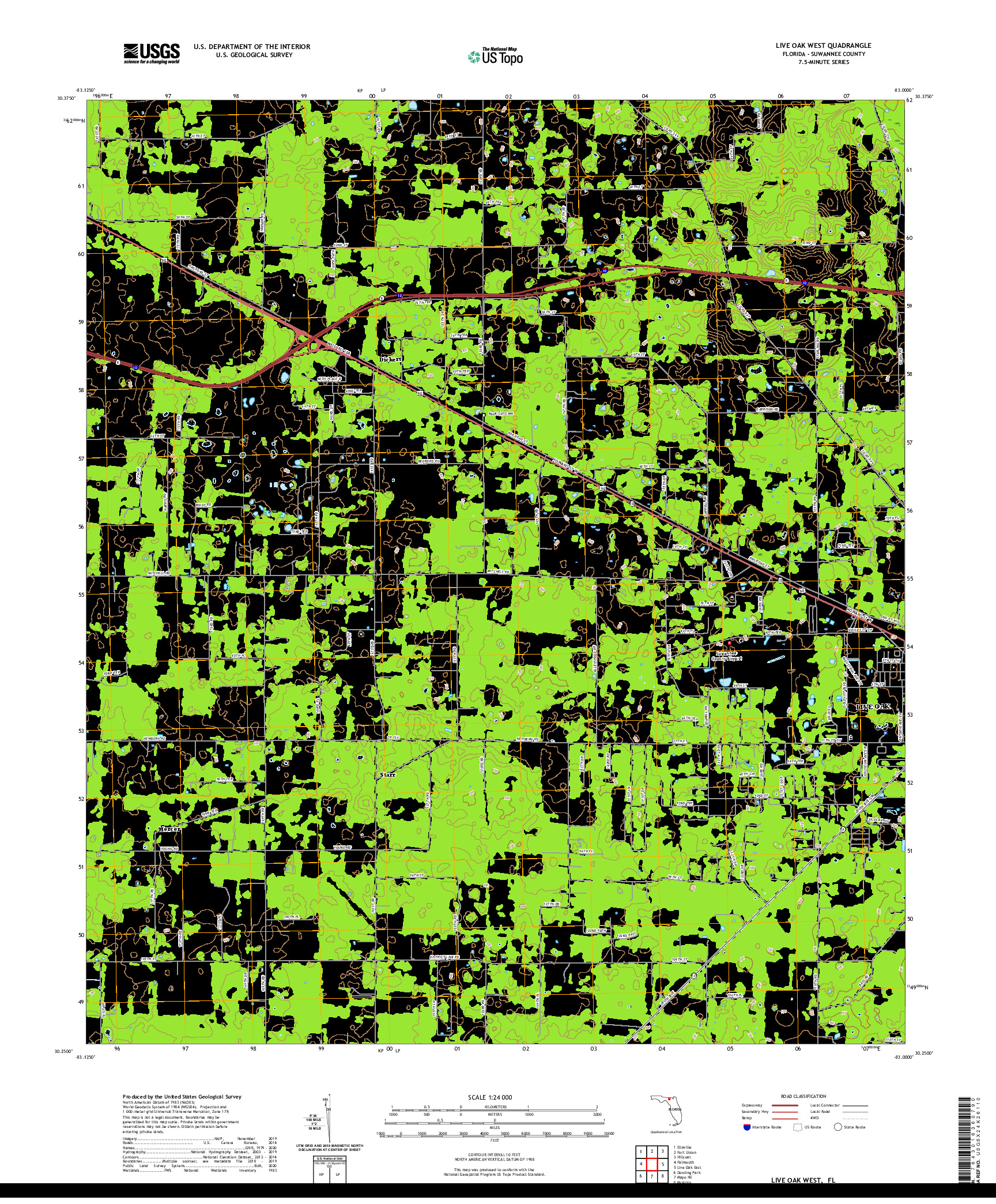 USGS US TOPO 7.5-MINUTE MAP FOR LIVE OAK WEST, FL 2021