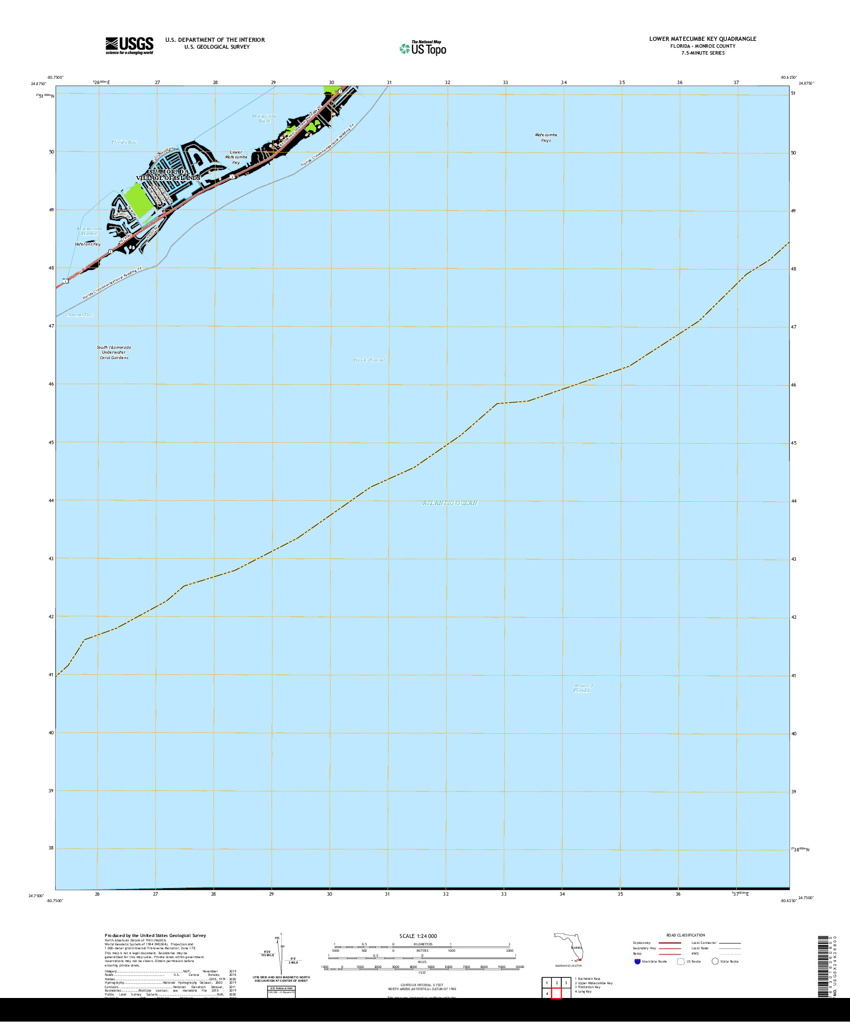 USGS US TOPO 7.5-MINUTE MAP FOR LOWER MATECUMBE KEY, FL 2021