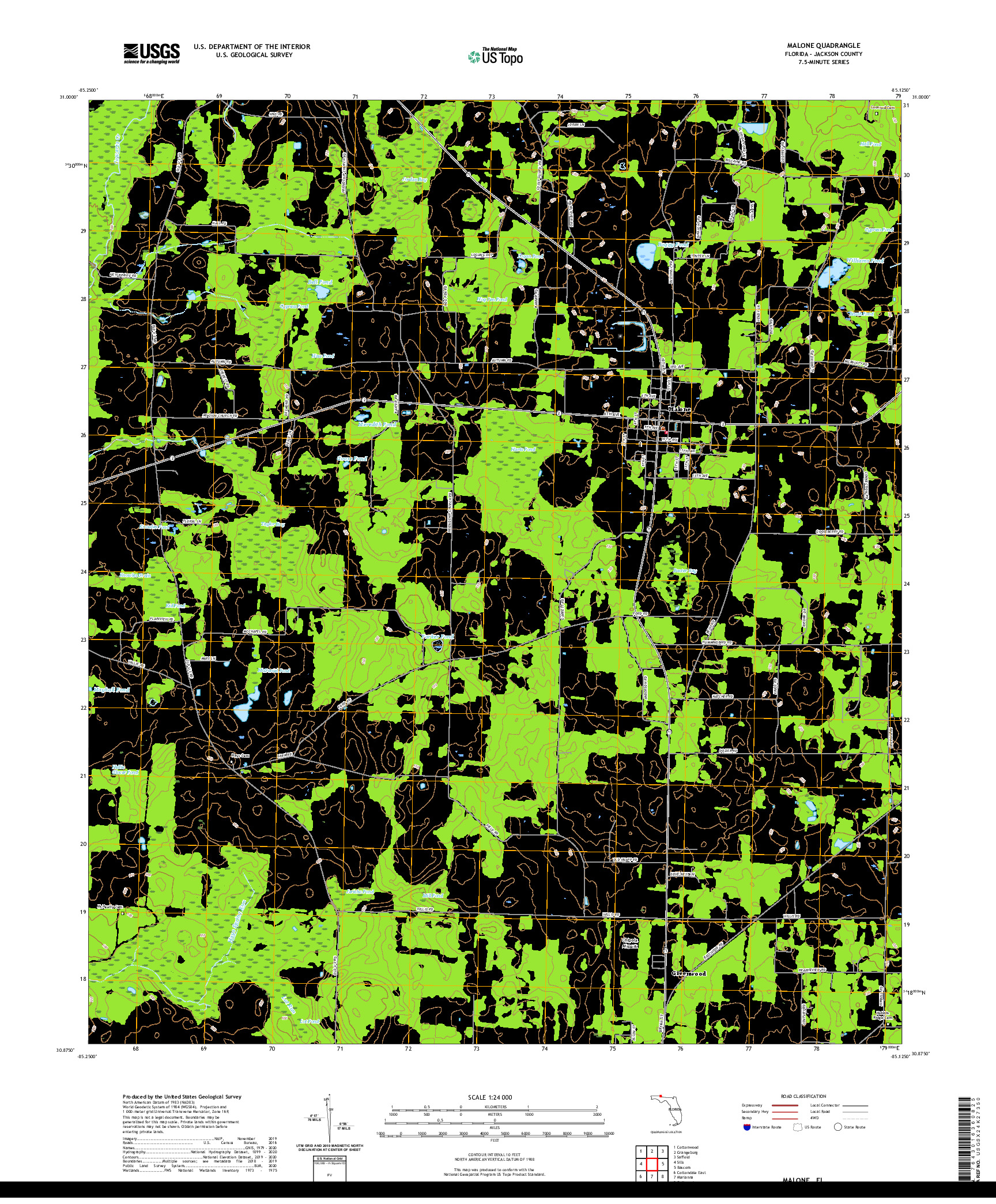 USGS US TOPO 7.5-MINUTE MAP FOR MALONE, FL 2021