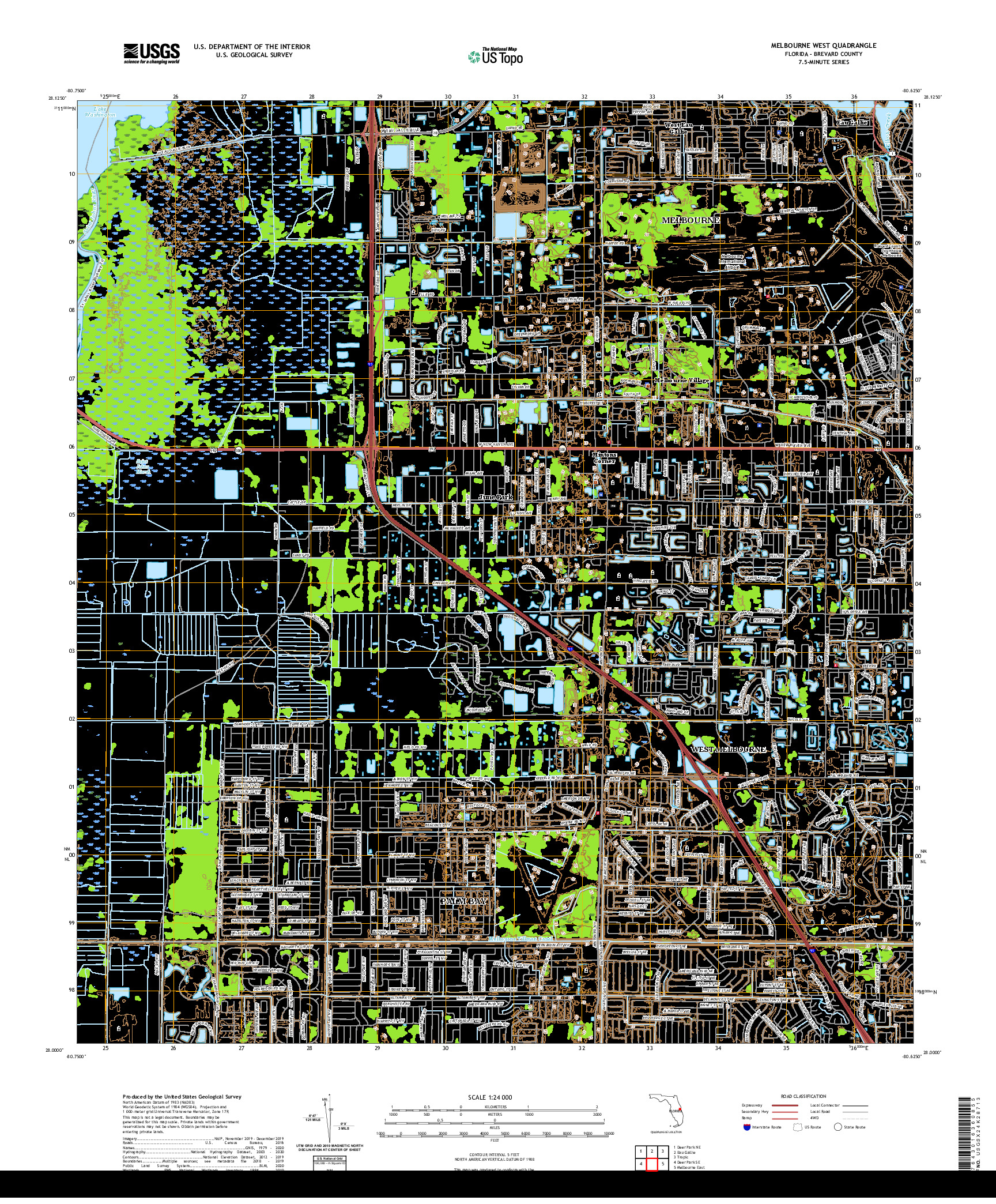 USGS US TOPO 7.5-MINUTE MAP FOR MELBOURNE WEST, FL 2021