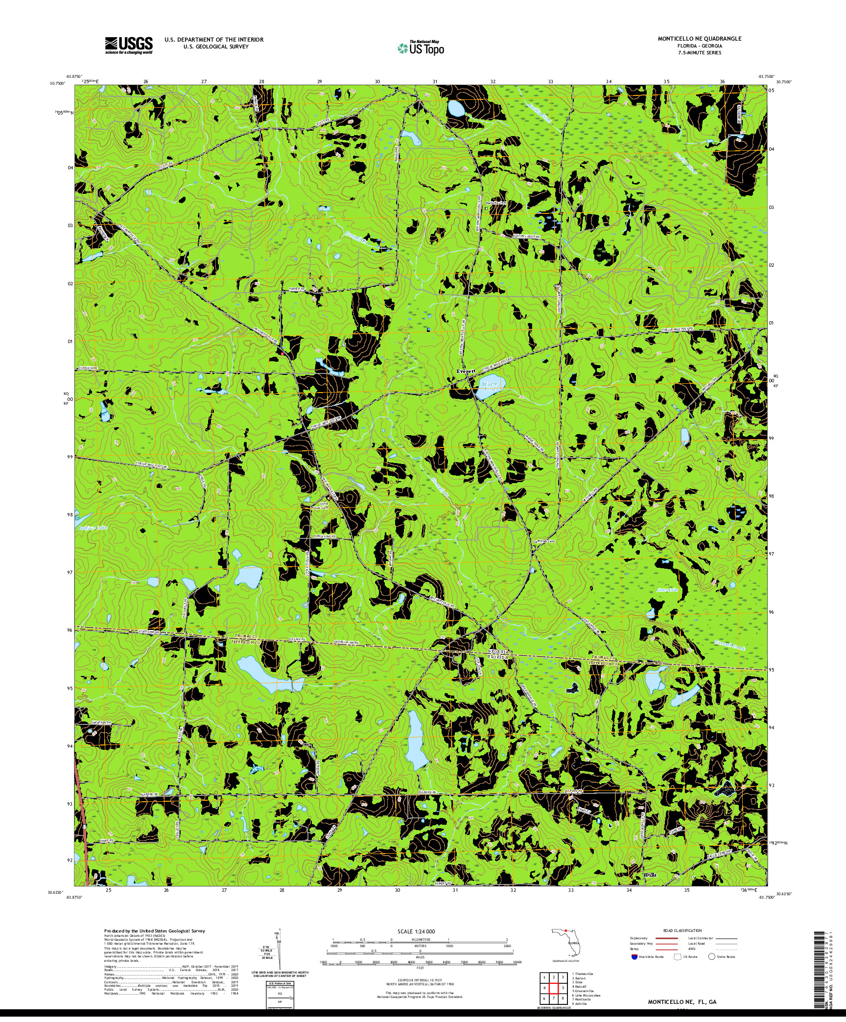 USGS US TOPO 7.5-MINUTE MAP FOR MONTICELLO NE, FL,GA 2021