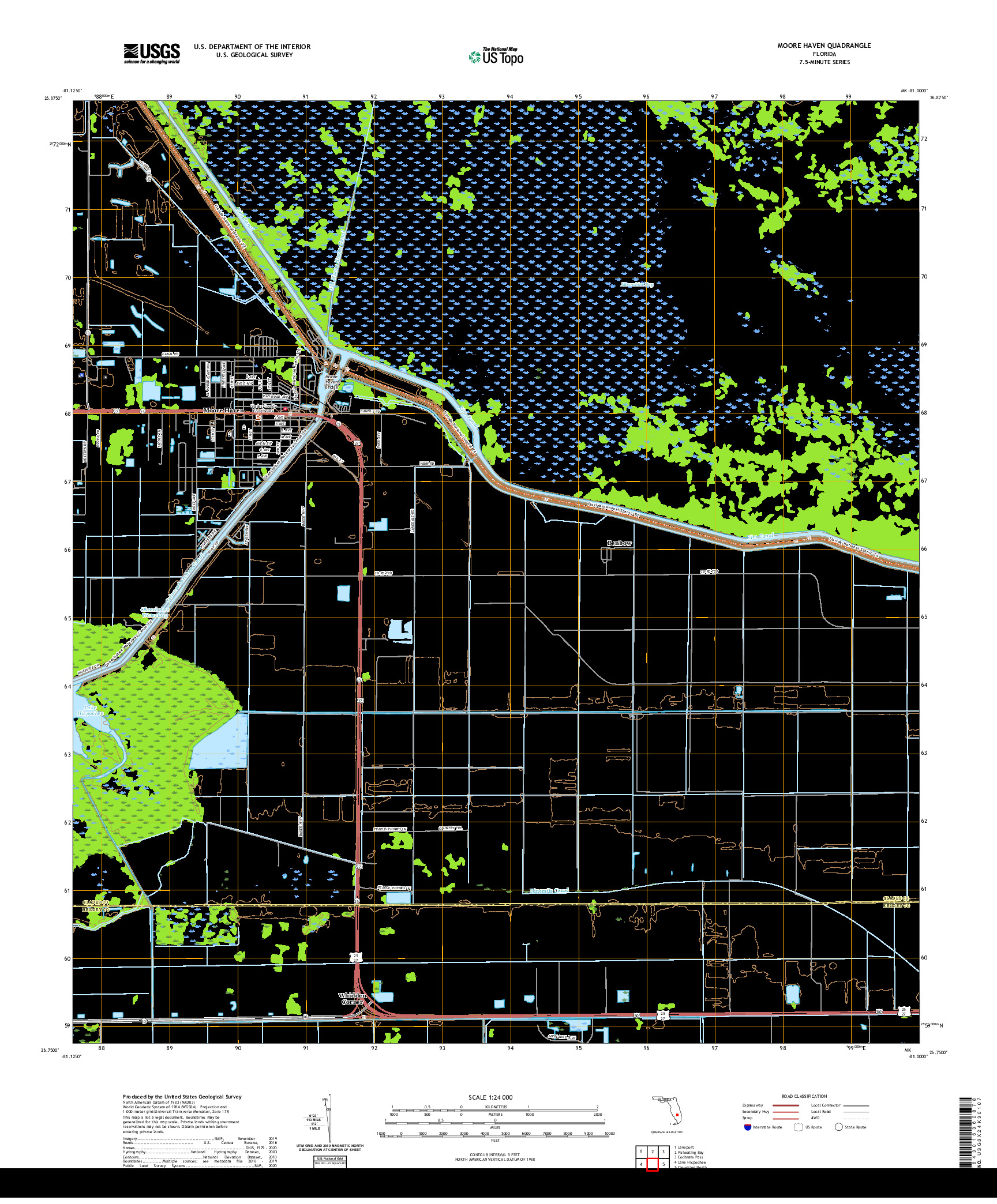 USGS US TOPO 7.5-MINUTE MAP FOR MOORE HAVEN, FL 2021