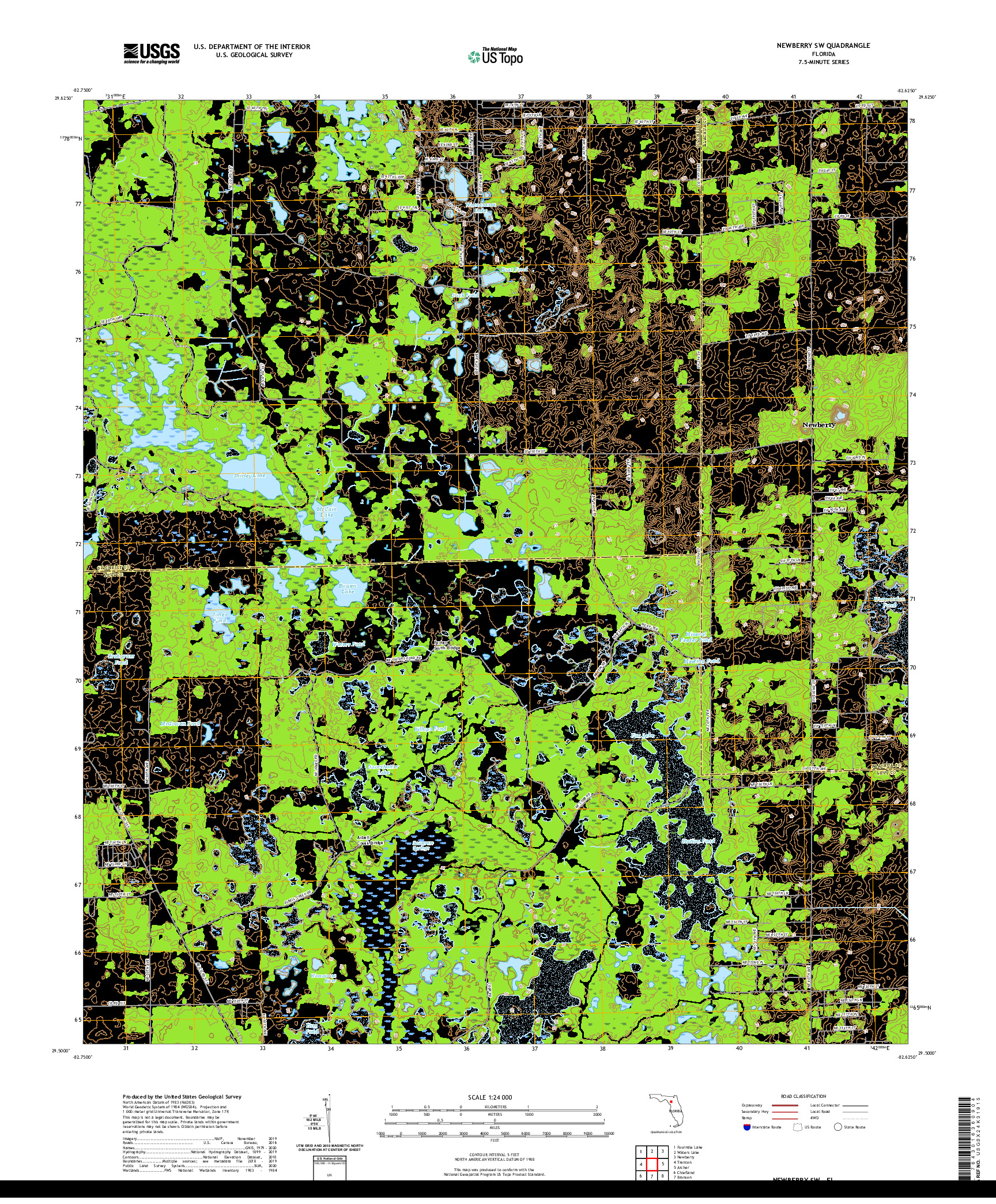 USGS US TOPO 7.5-MINUTE MAP FOR NEWBERRY SW, FL 2021