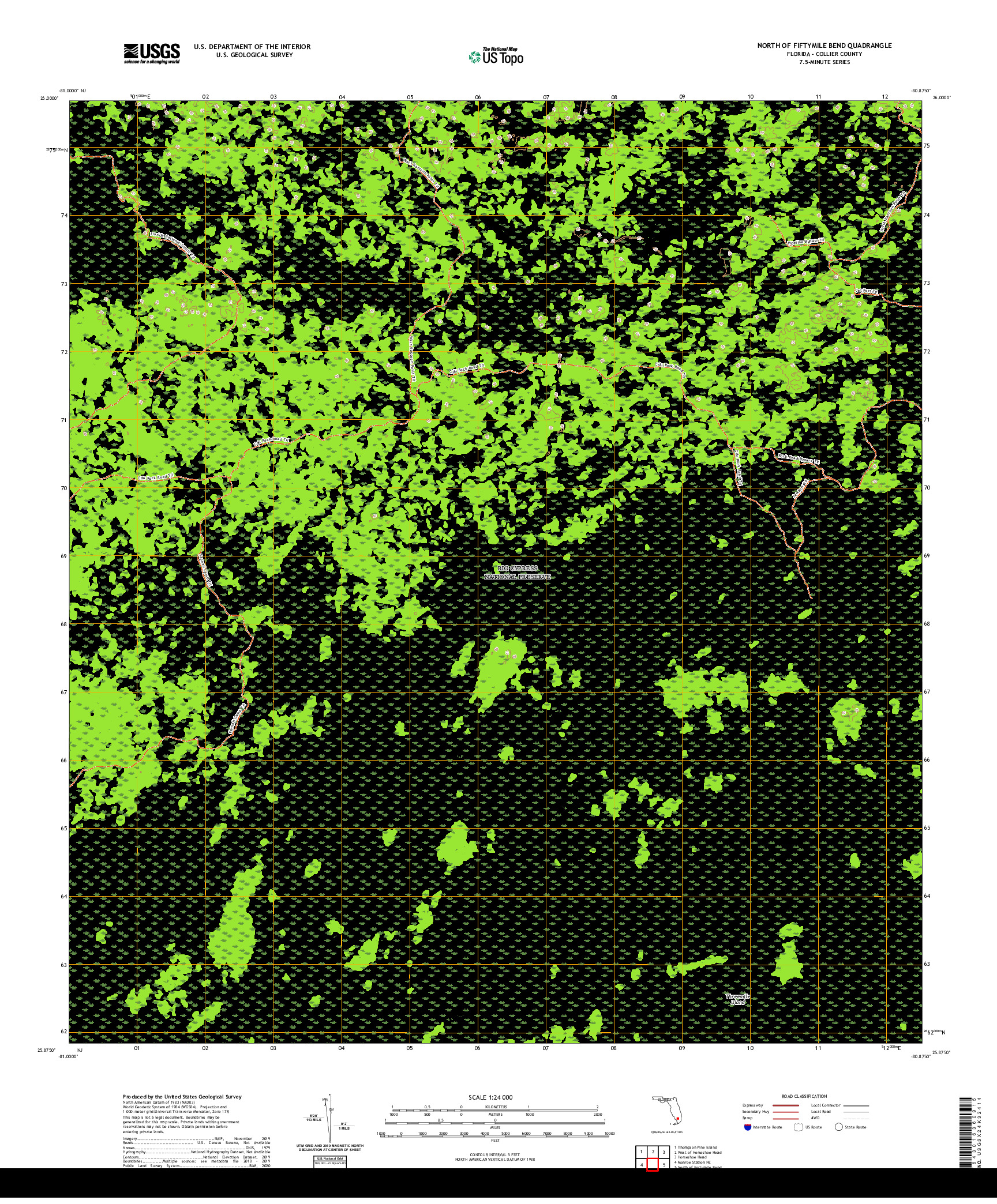 USGS US TOPO 7.5-MINUTE MAP FOR NORTH OF FIFTYMILE BEND, FL 2021