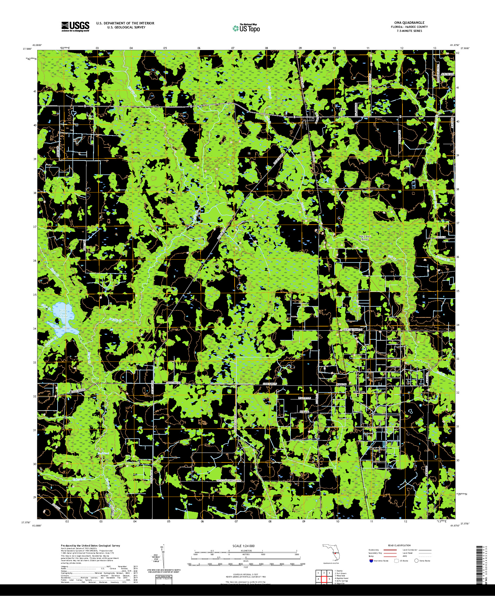 USGS US TOPO 7.5-MINUTE MAP FOR ONA, FL 2021