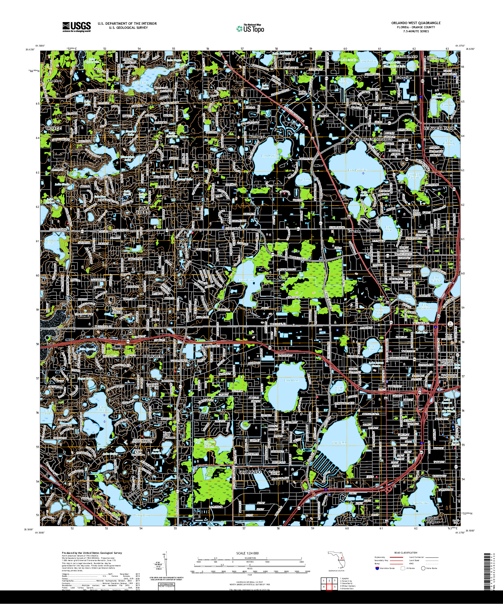 USGS US TOPO 7.5-MINUTE MAP FOR ORLANDO WEST, FL 2021