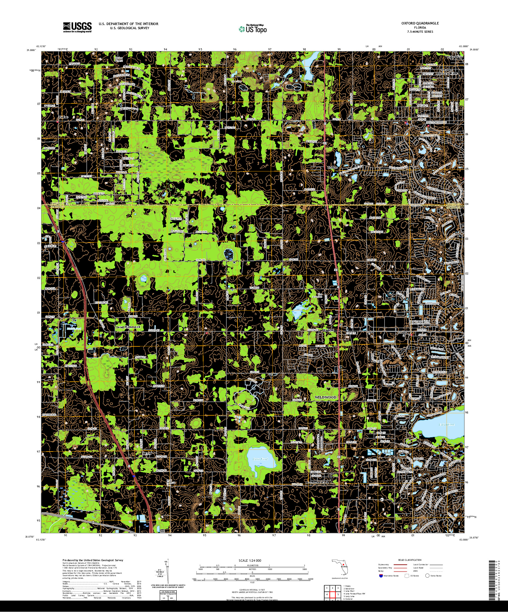 USGS US TOPO 7.5-MINUTE MAP FOR OXFORD, FL 2021