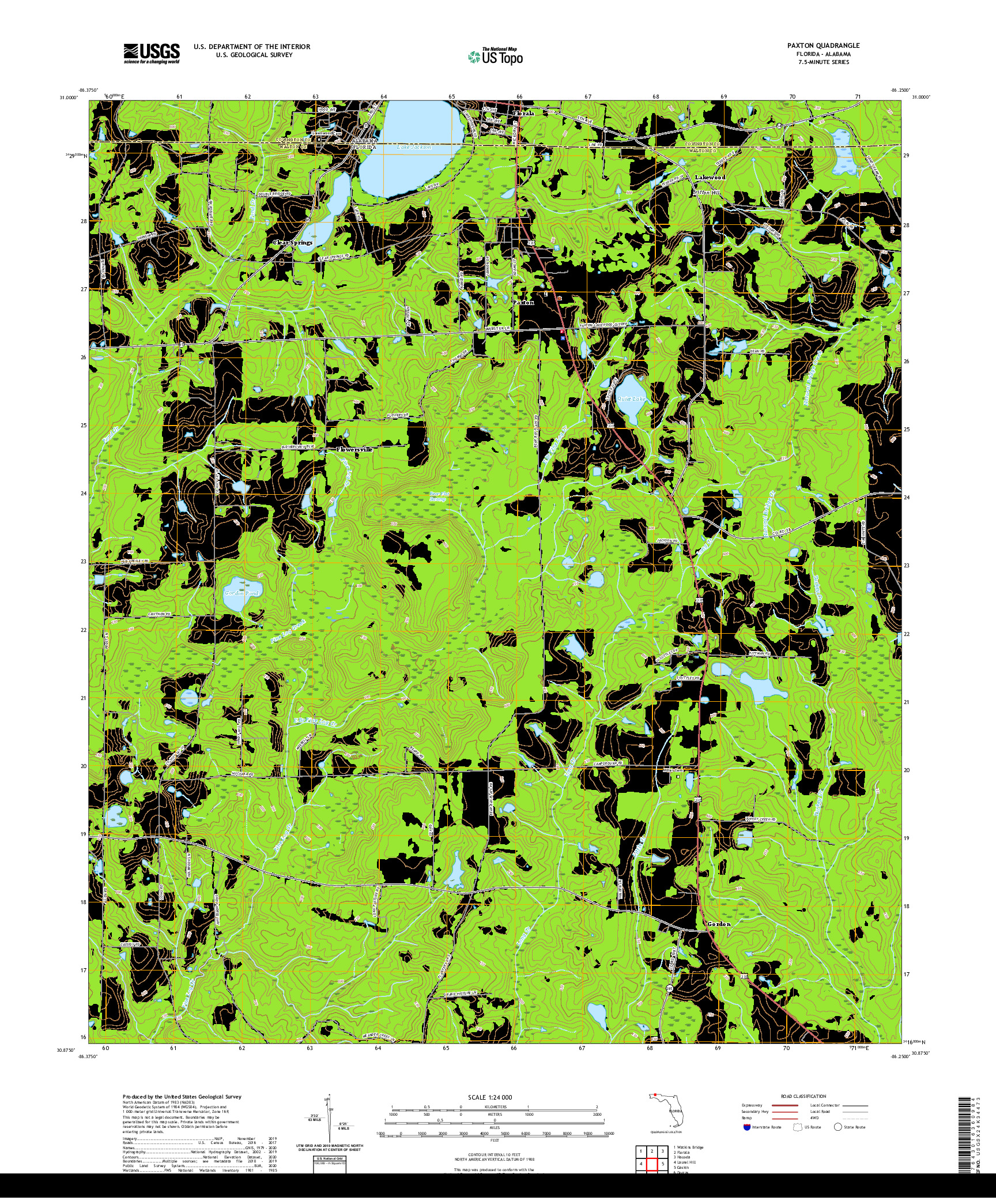 USGS US TOPO 7.5-MINUTE MAP FOR PAXTON, FL,AL 2021