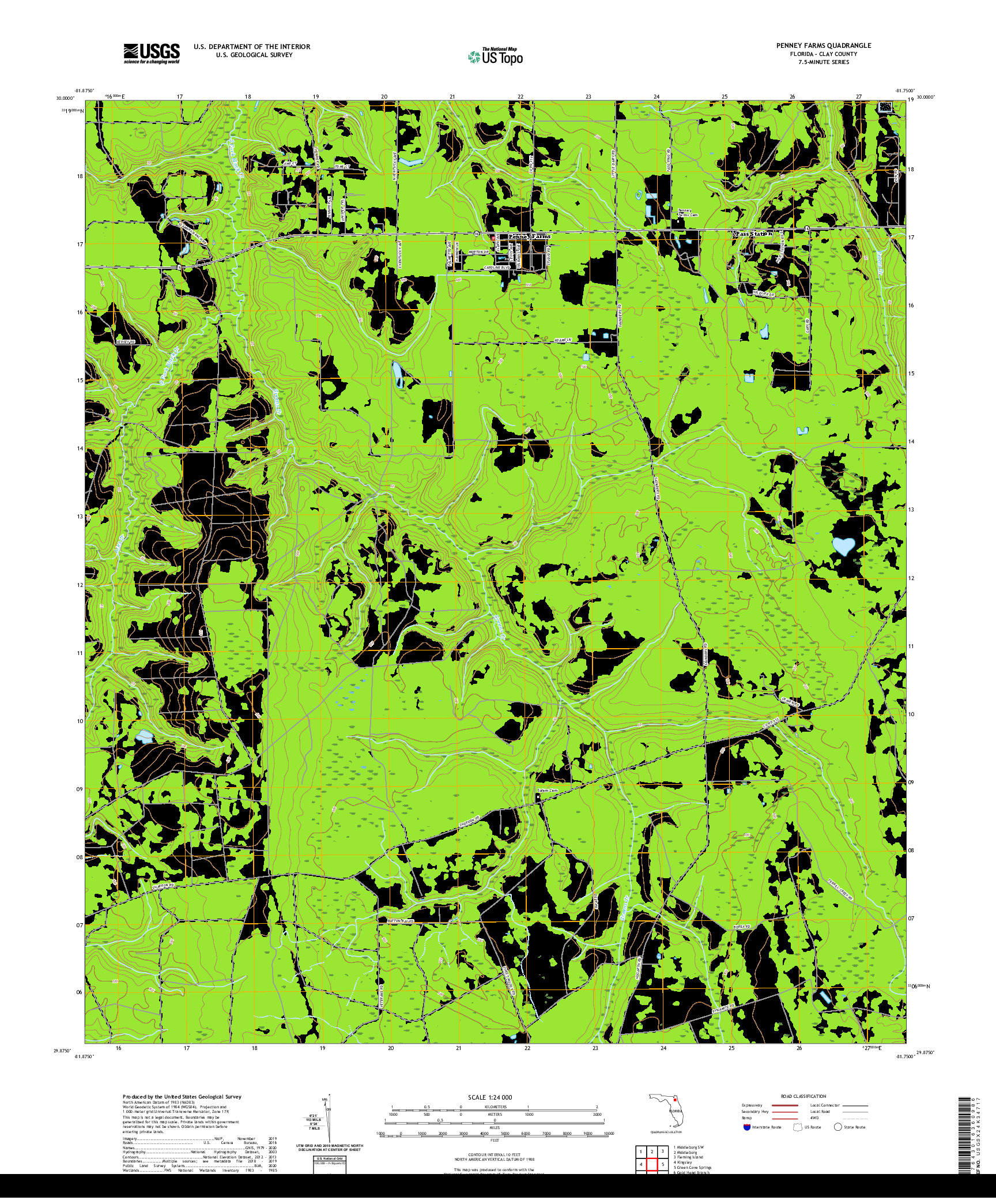 USGS US TOPO 7.5-MINUTE MAP FOR PENNEY FARMS, FL 2021