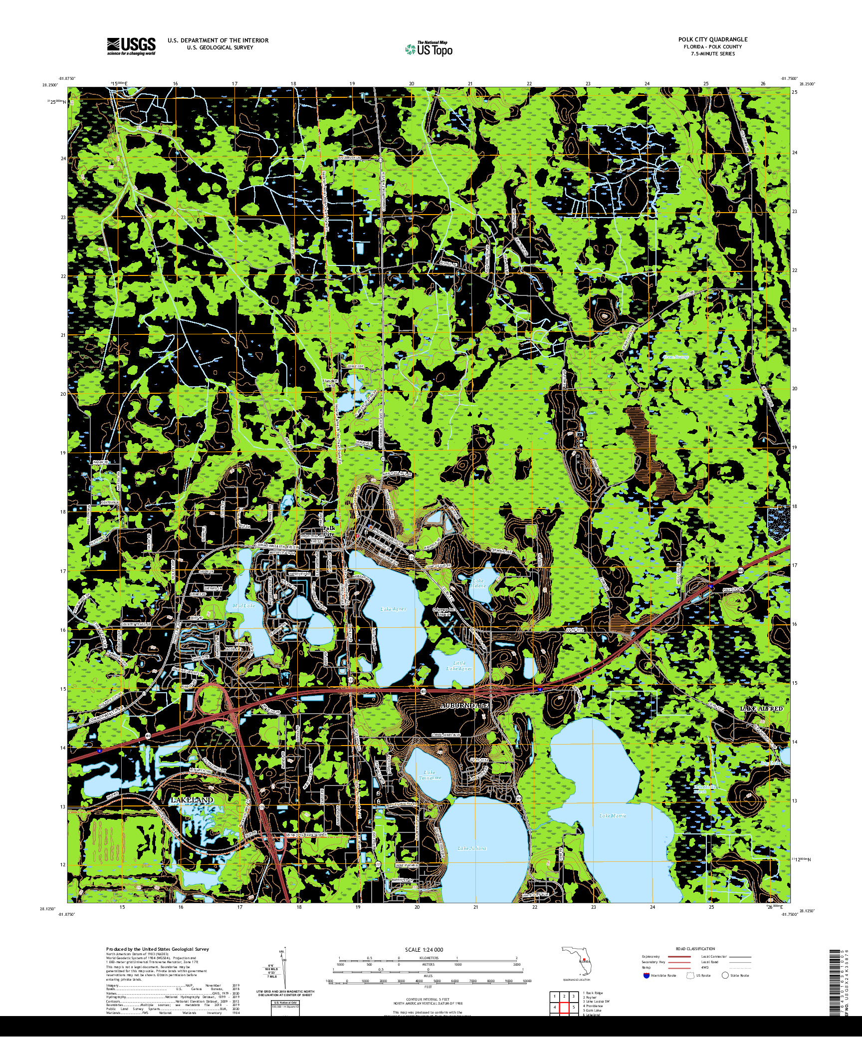 USGS US TOPO 7.5-MINUTE MAP FOR POLK CITY, FL 2021