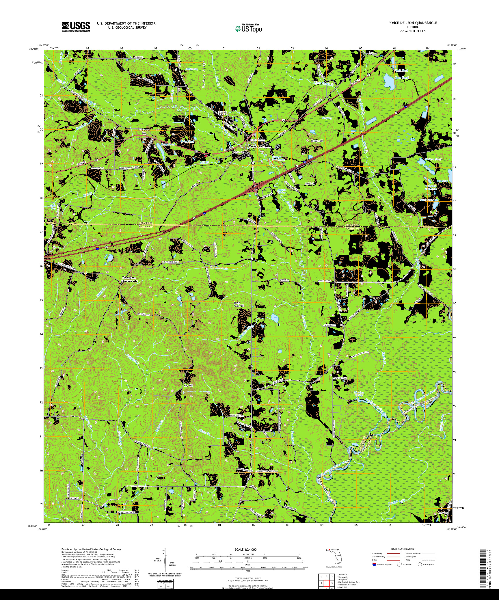 USGS US TOPO 7.5-MINUTE MAP FOR PONCE DE LEON, FL 2021