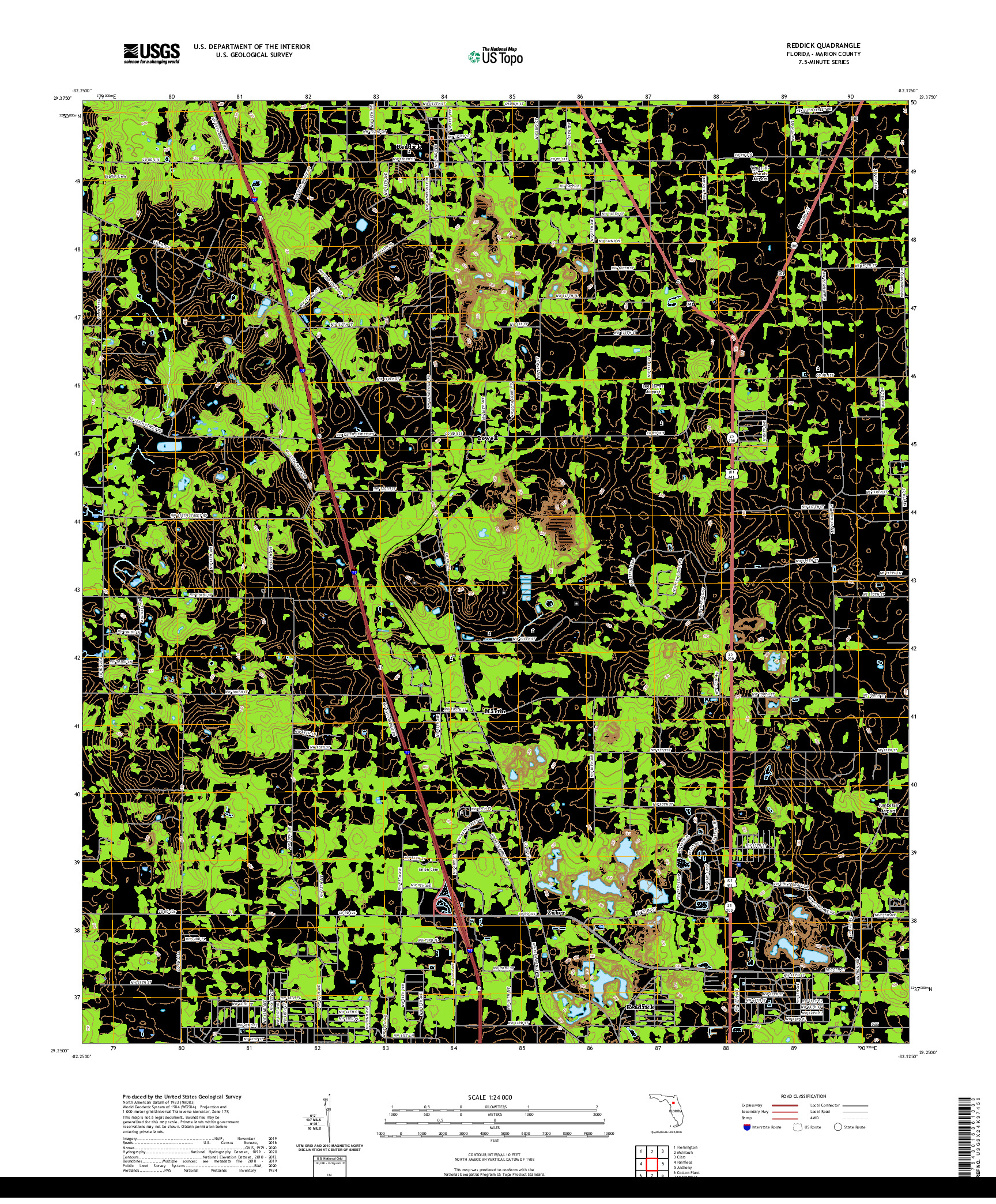 USGS US TOPO 7.5-MINUTE MAP FOR REDDICK, FL 2021