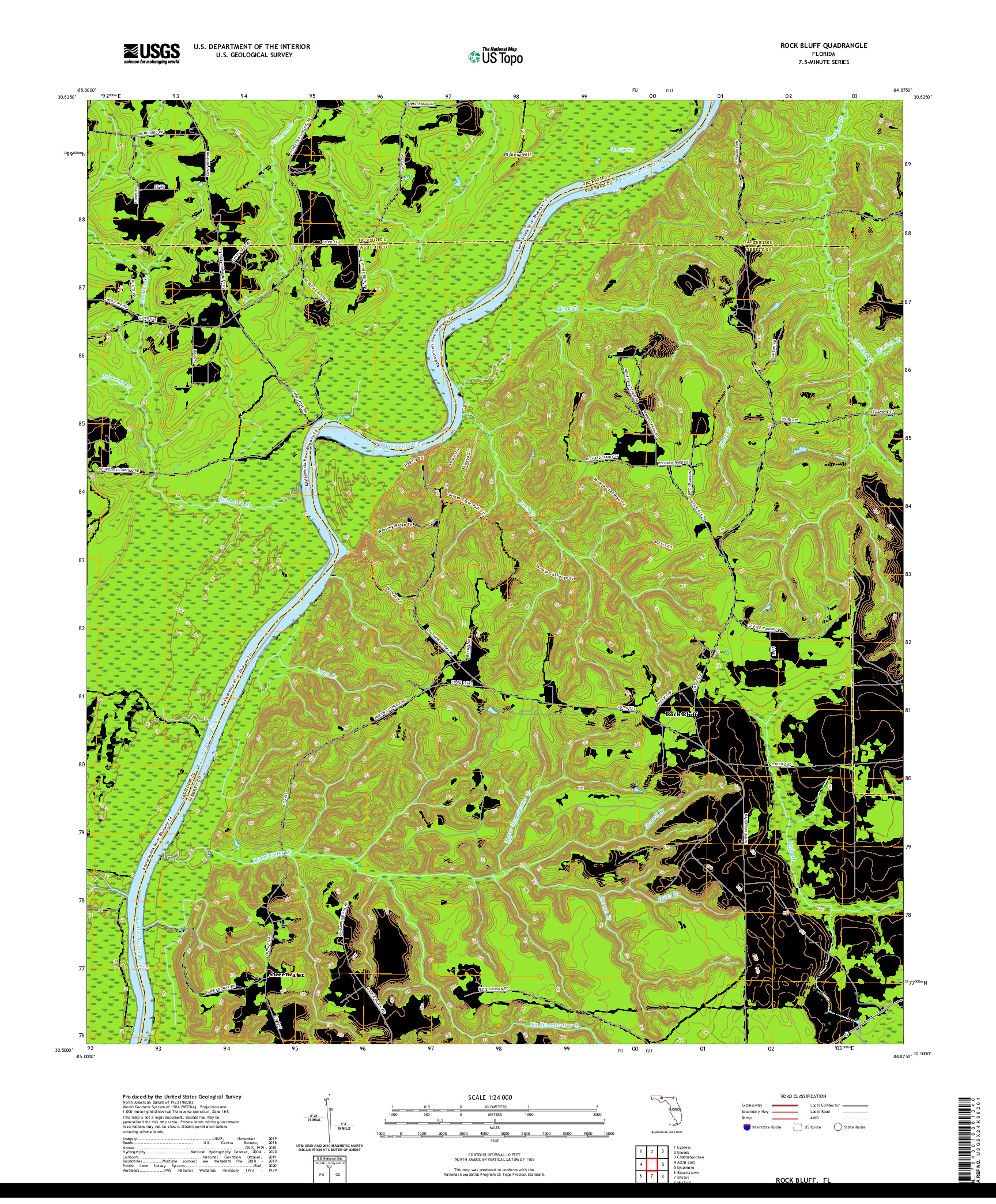 USGS US TOPO 7.5-MINUTE MAP FOR ROCK BLUFF, FL 2021