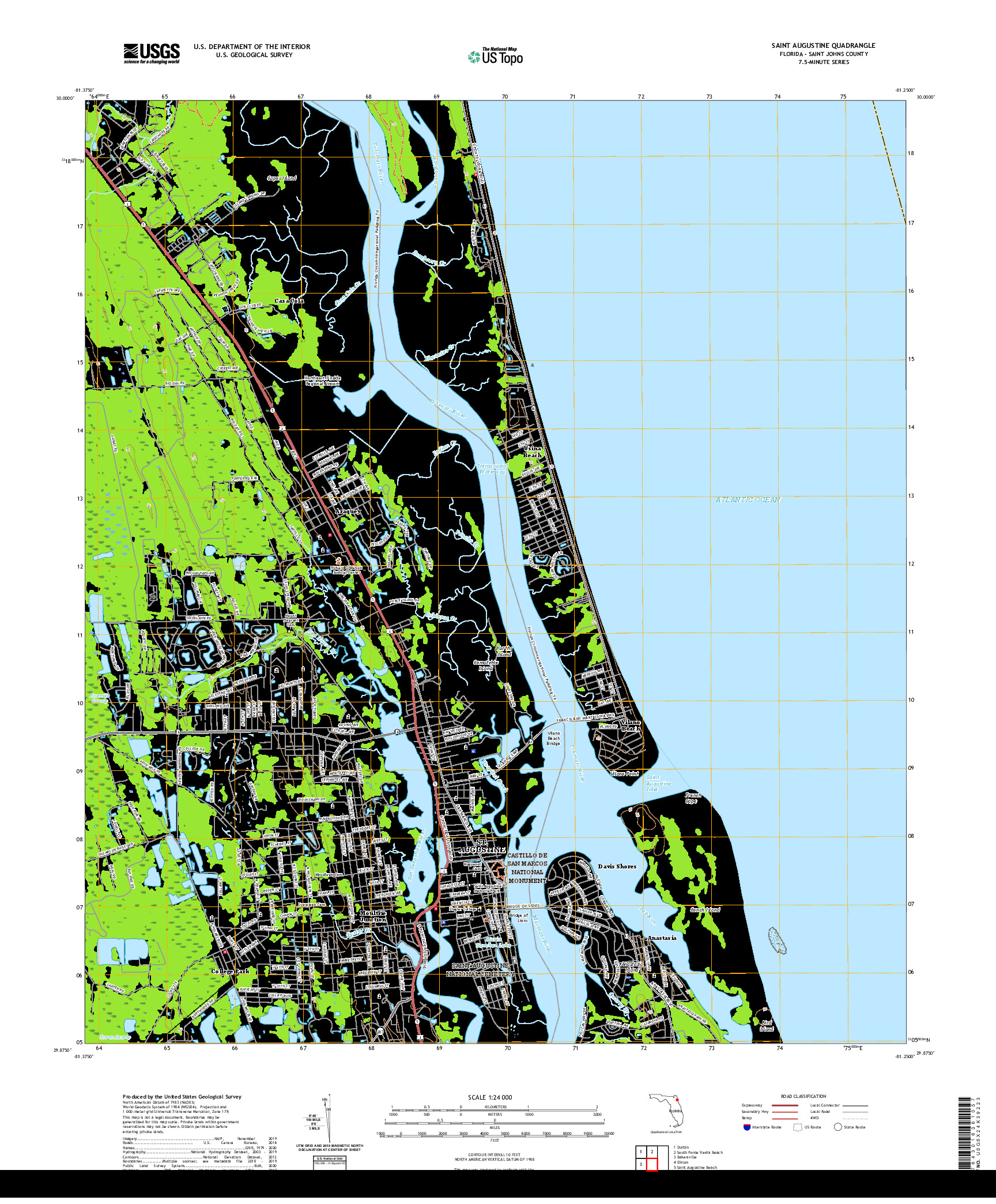 USGS US TOPO 7.5-MINUTE MAP FOR SAINT AUGUSTINE, FL 2021