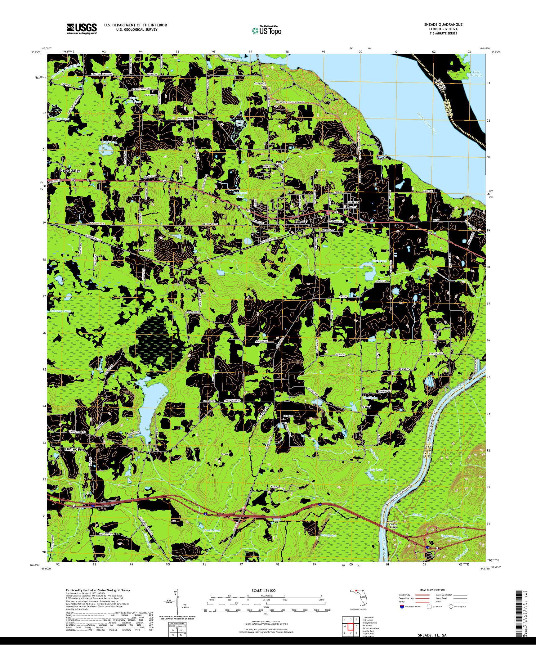 USGS US TOPO 7.5-MINUTE MAP FOR SNEADS, FL,GA 2021