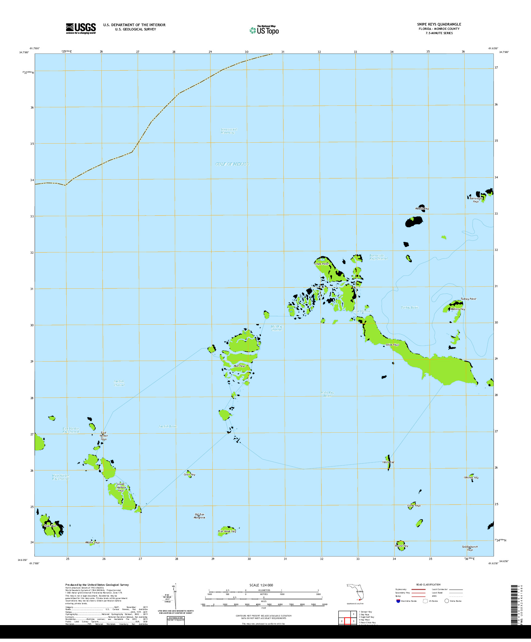 USGS US TOPO 7.5-MINUTE MAP FOR SNIPE KEYS, FL 2021