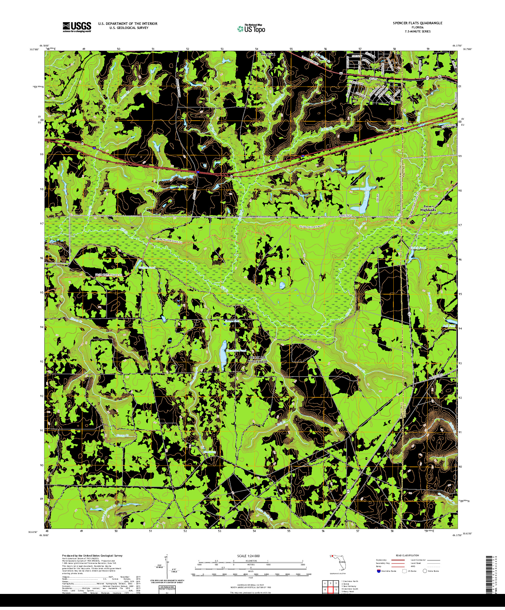 USGS US TOPO 7.5-MINUTE MAP FOR SPENCER FLATS, FL 2021