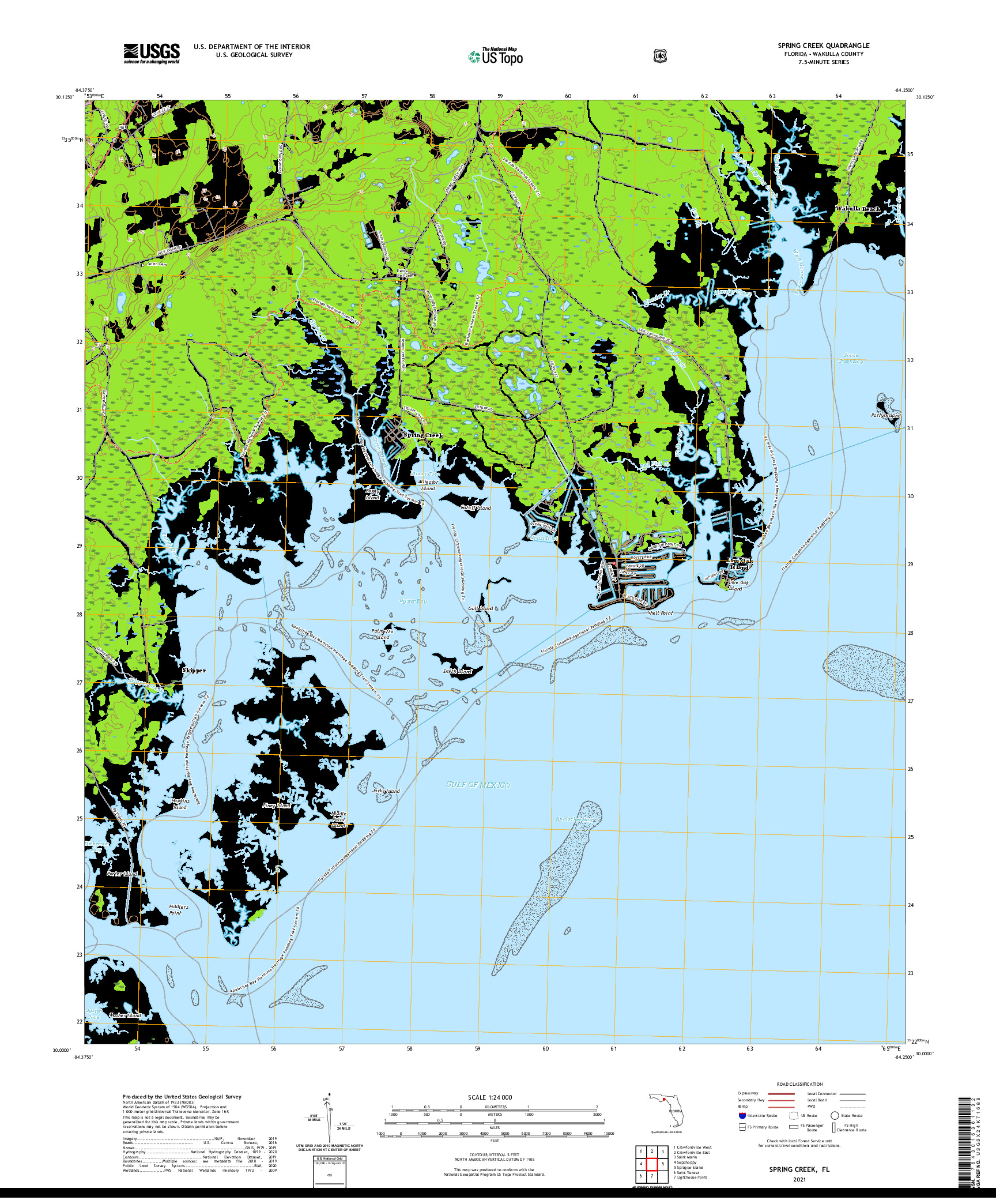 USGS US TOPO 7.5-MINUTE MAP FOR SPRING CREEK, FL 2021