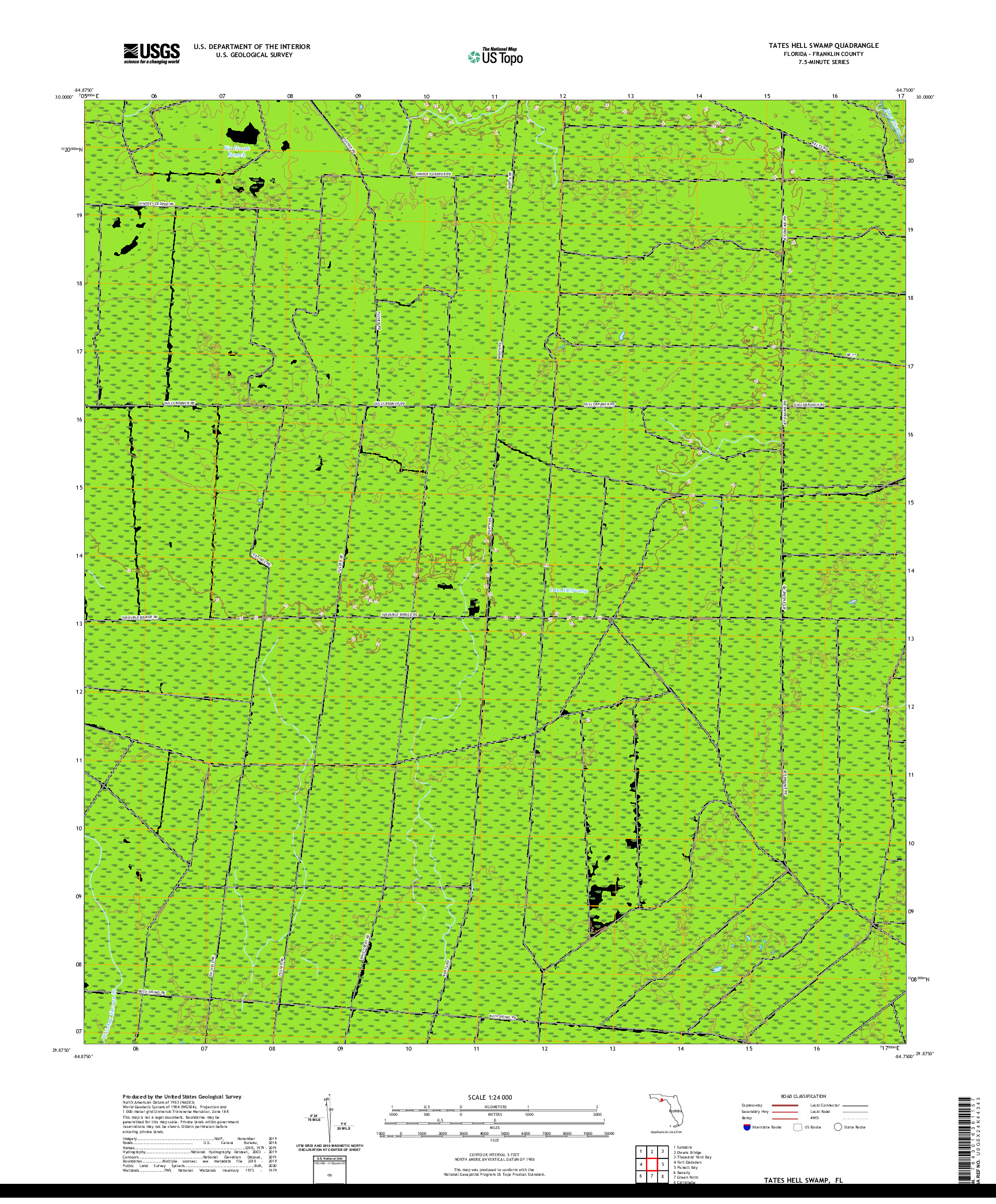 USGS US TOPO 7.5-MINUTE MAP FOR TATES HELL SWAMP, FL 2021