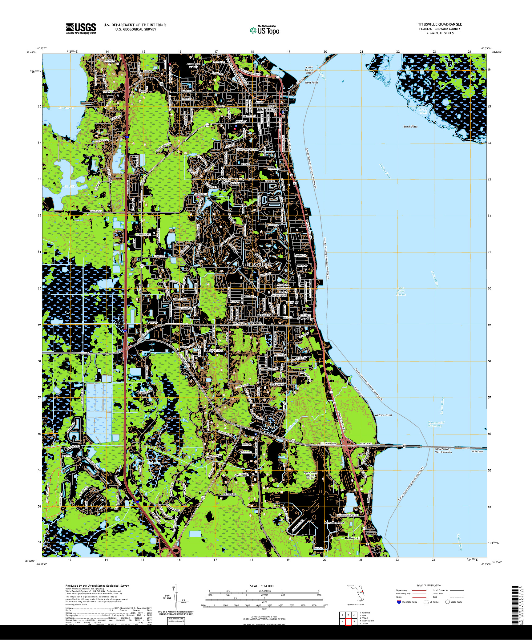 USGS US TOPO 7.5-MINUTE MAP FOR TITUSVILLE, FL 2021